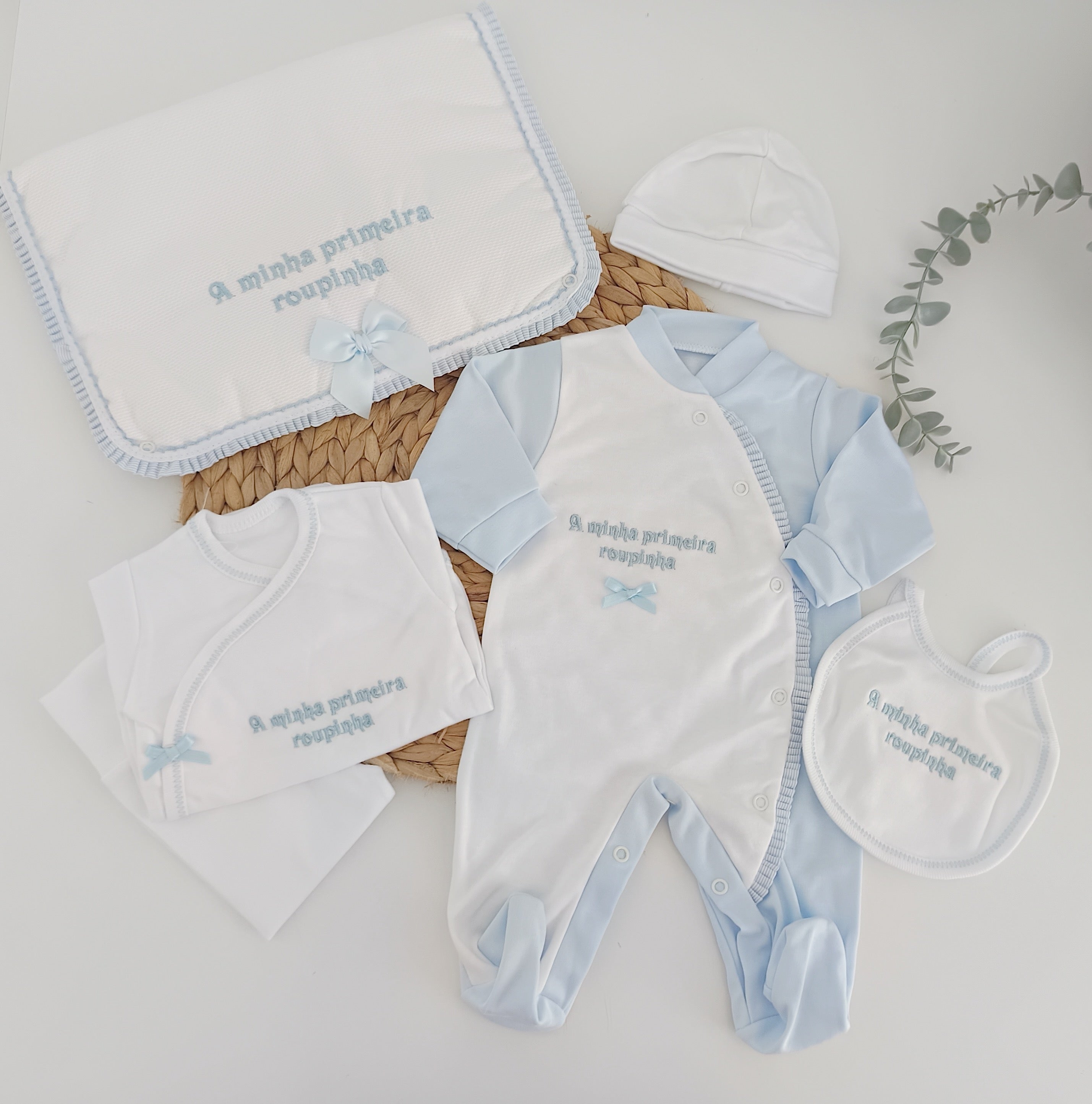 Conjunto de Primeira Roupinha Algodão Riscas Azul