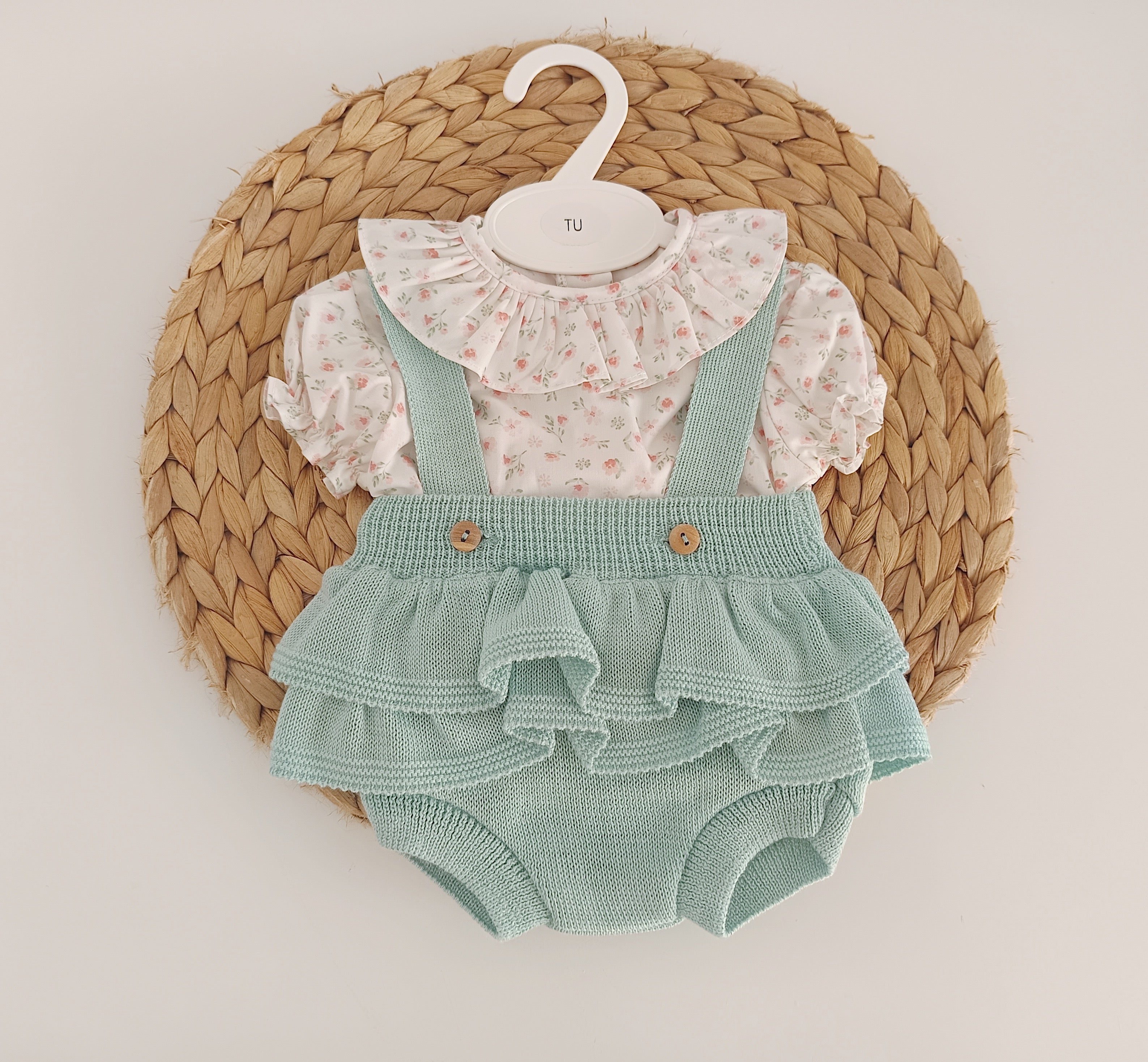 Fofo de Malha com Blusa Flores Manga Curta Verde