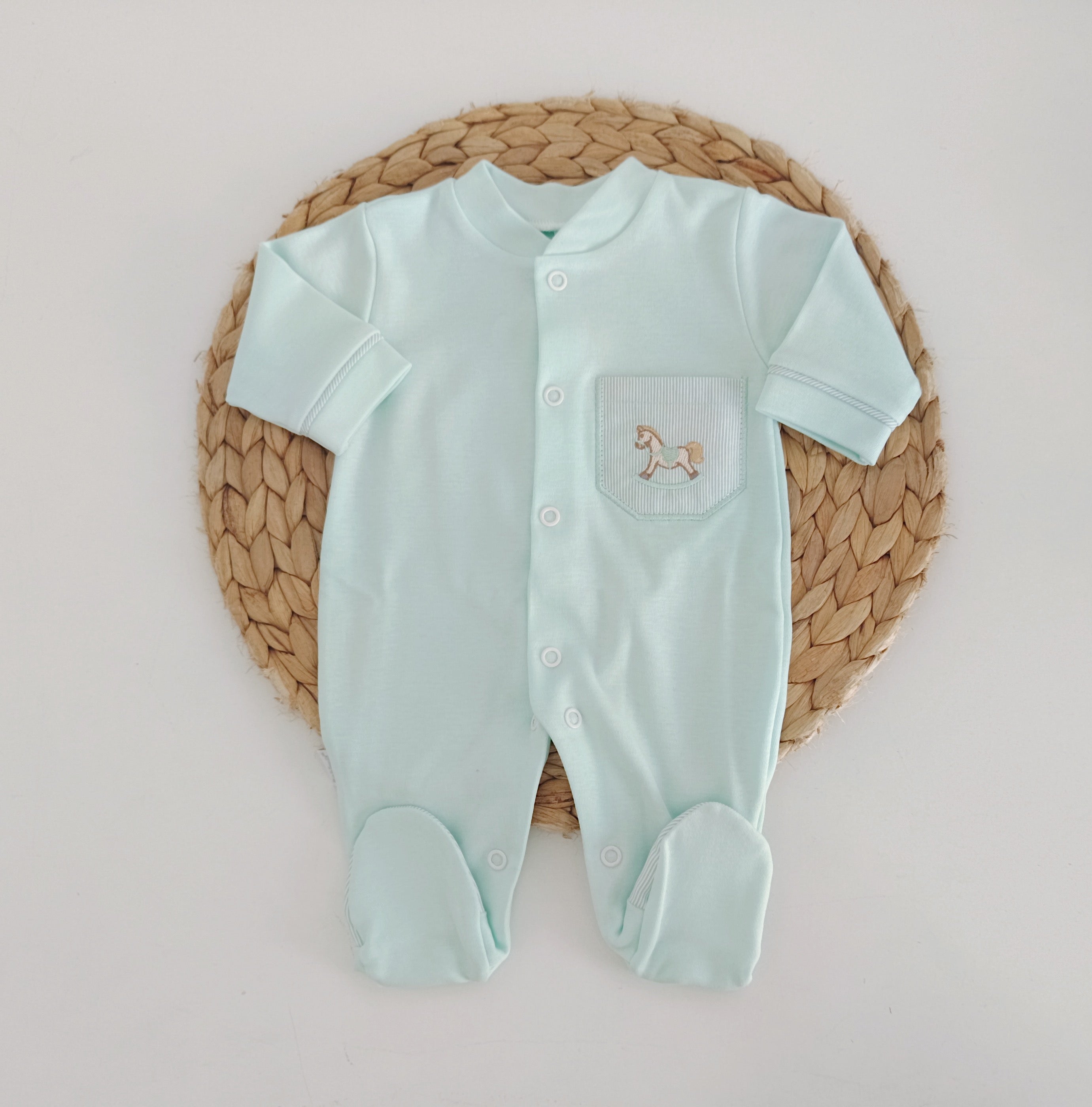 Babygrow Algodão Bolso Cavalinho Verde Água