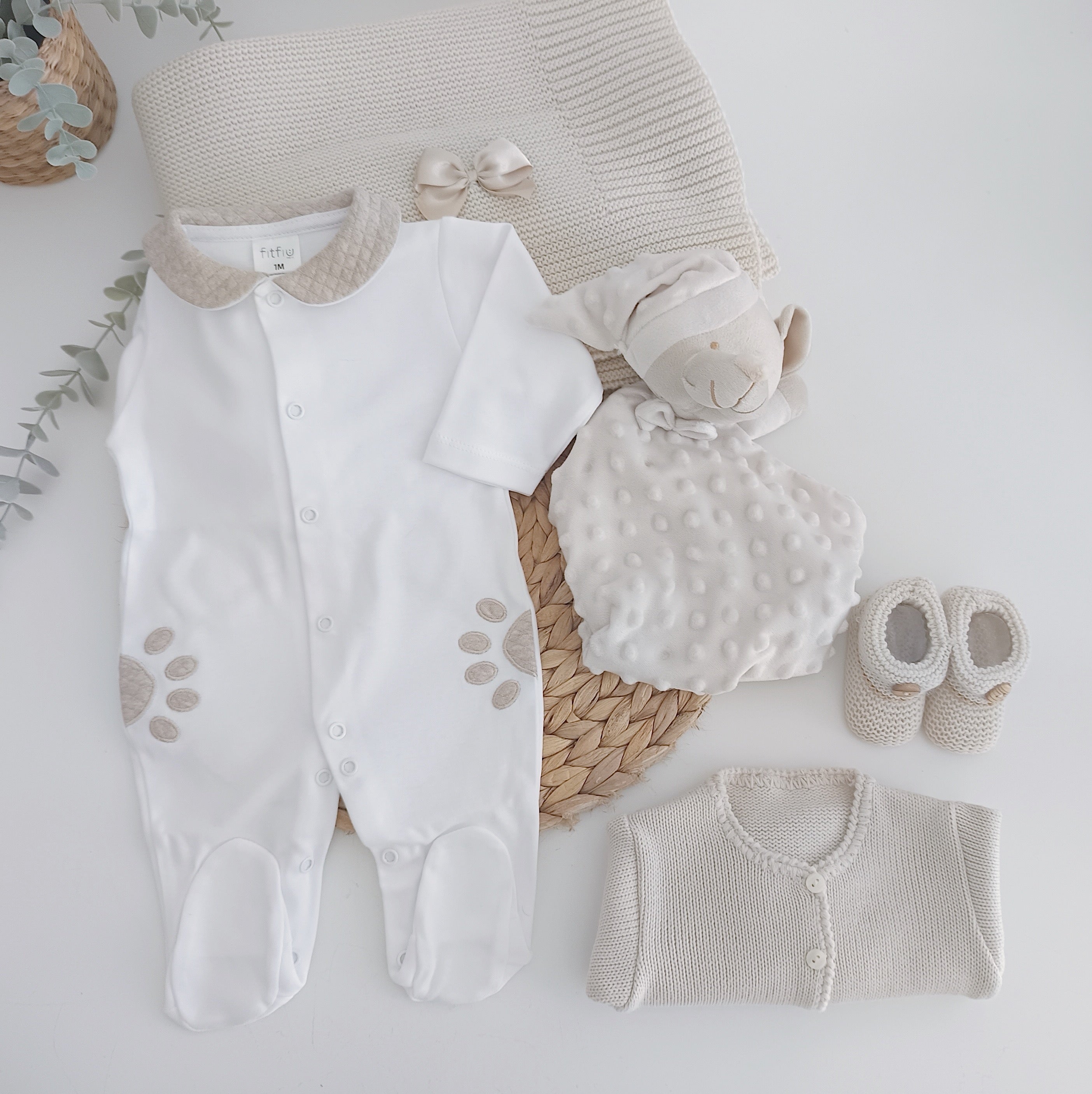 Conjunto para Bebé com Babygrow Urso Orelhas e Doudou Areia