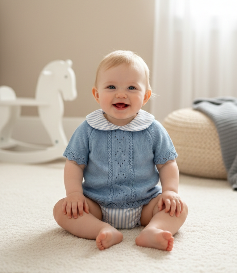 Tapa Fraldas Riscas com Camisola Manga Curta Azul