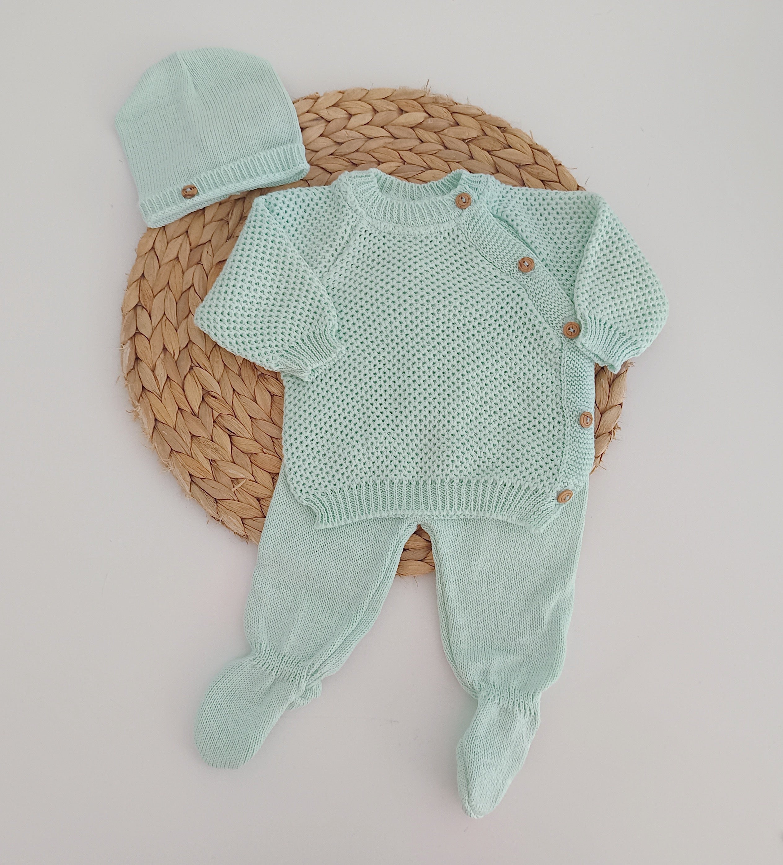 Conjunto de Malha Botões Verde Água