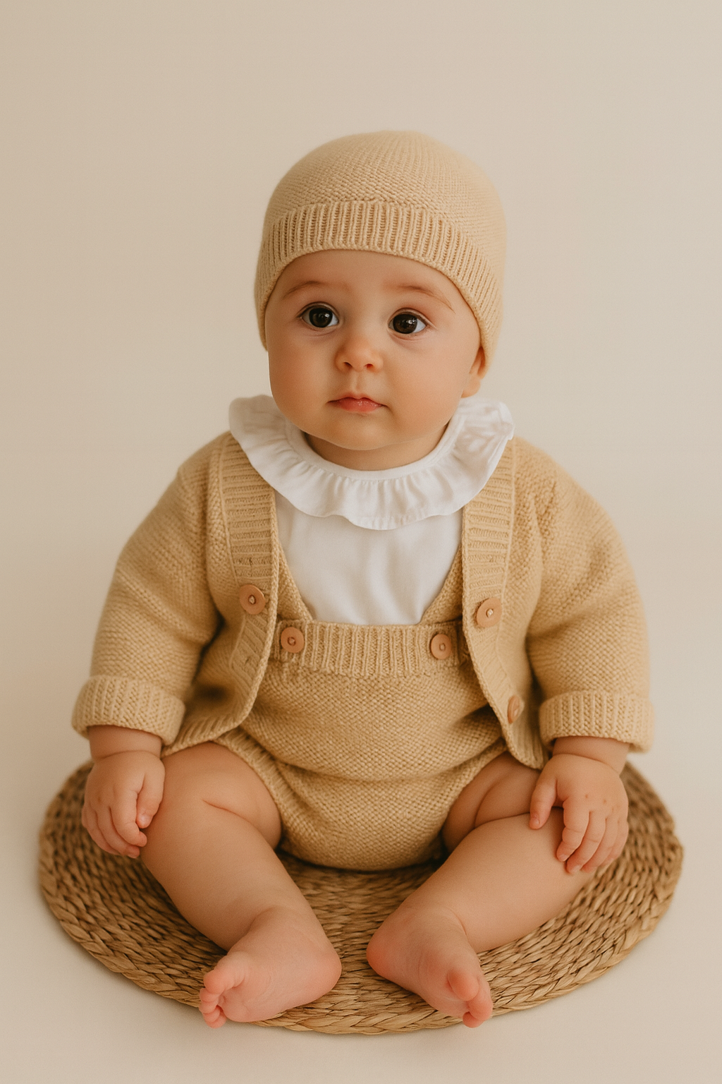 Fofo Básico de Malha com Gorro e Casaco Camel