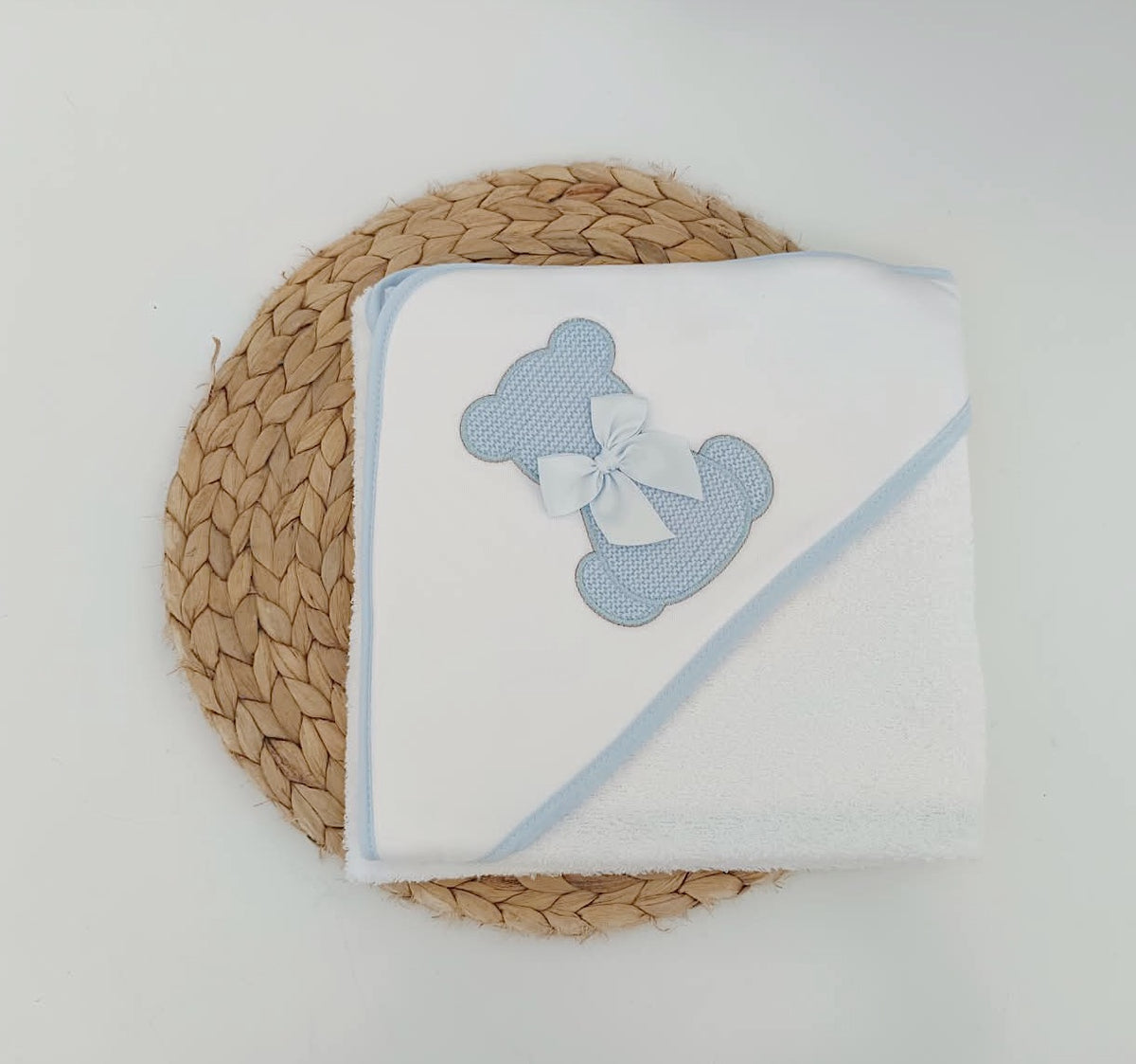 Toalha de banho para Bebé Urso Laço Azul