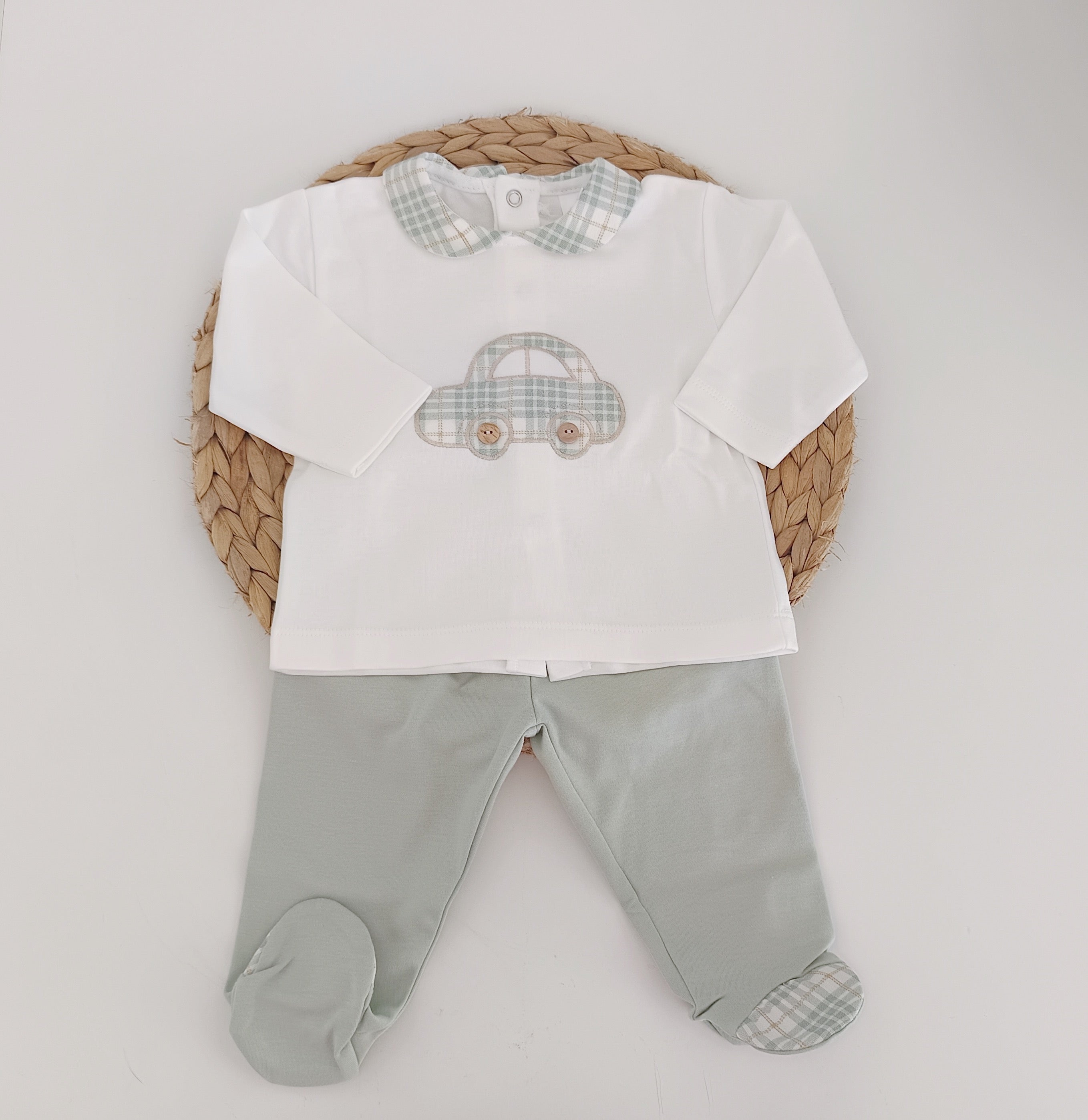 FitFiu Babies® | Fato 2 peças Algodão Carrinho Pérola