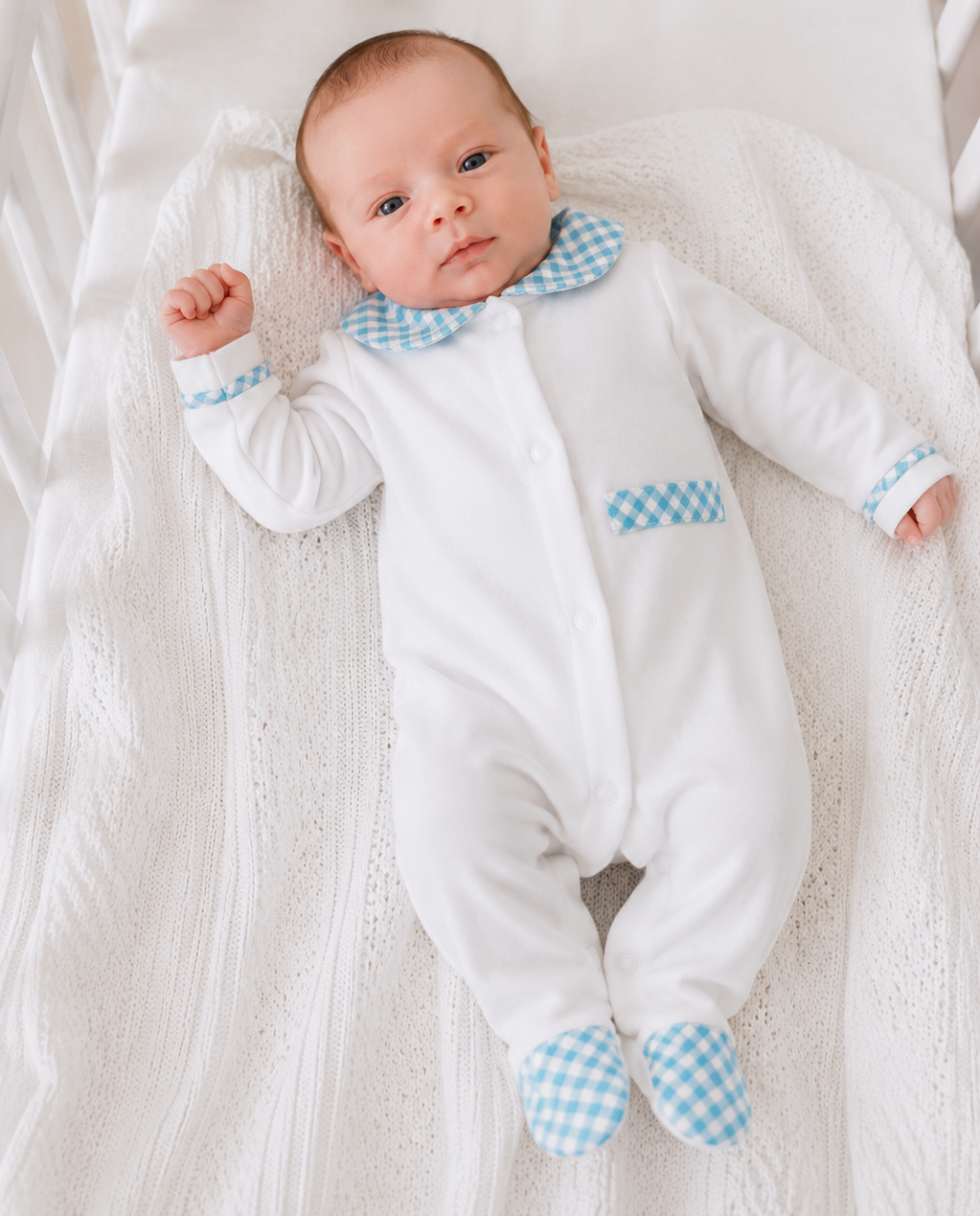 Babygrow Veludo com Bolsos Xadrez Azul
