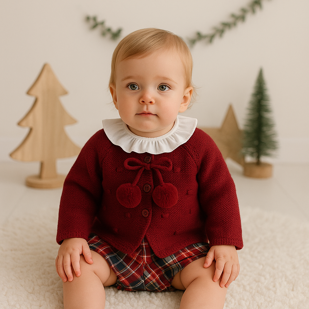 Tapa Fraldas com Casaco de Malha Xadrez Bordeaux