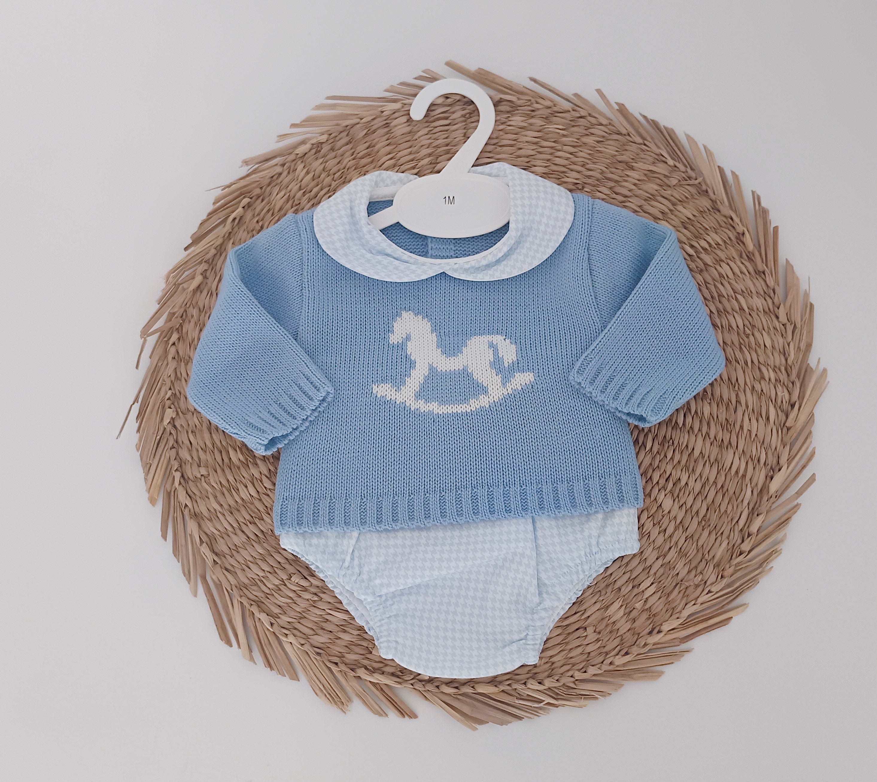 Tapa Fraldas com Camisola de Malha Cavalinho Azul