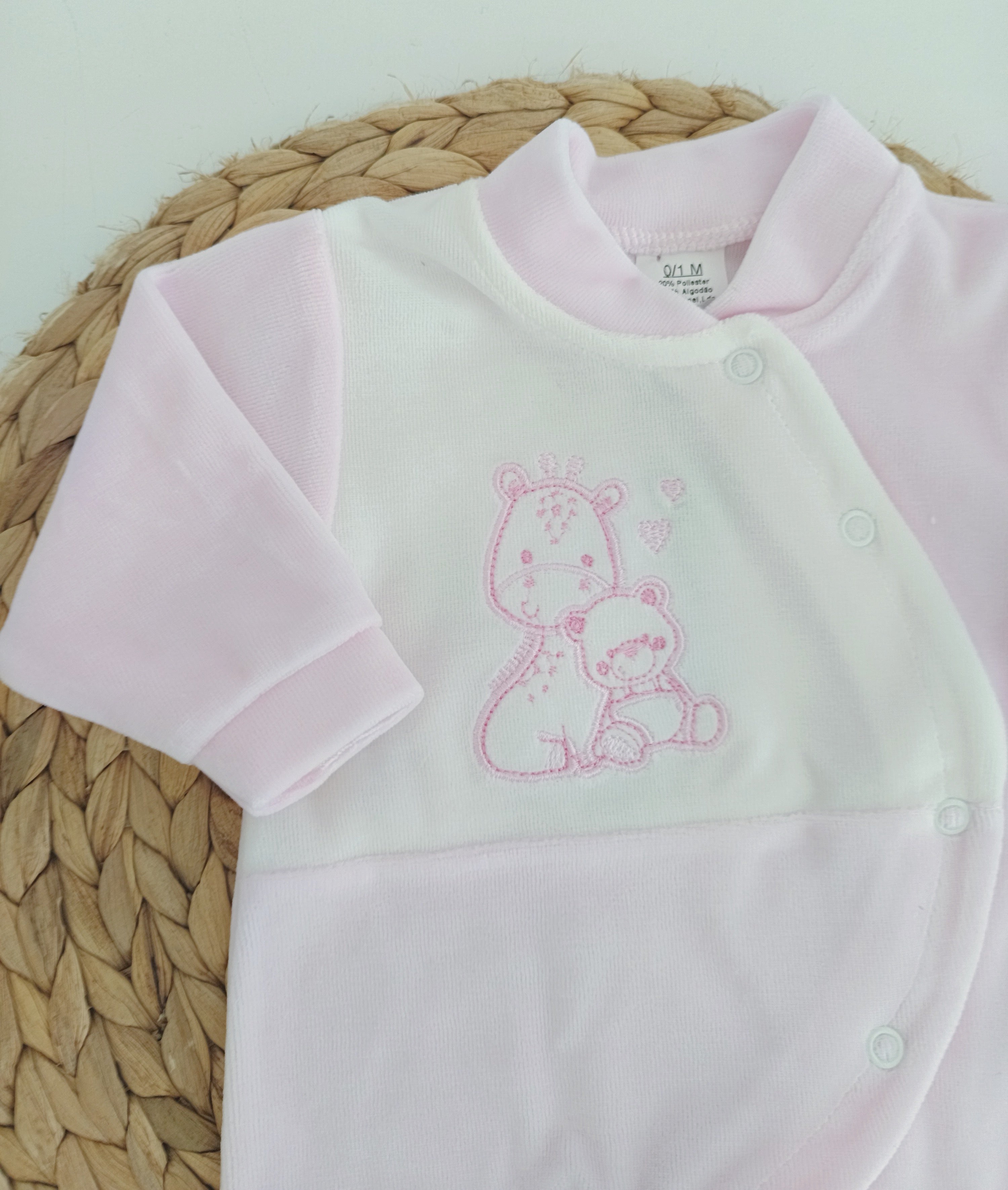 Babygrow Veludo Girafa Rosa