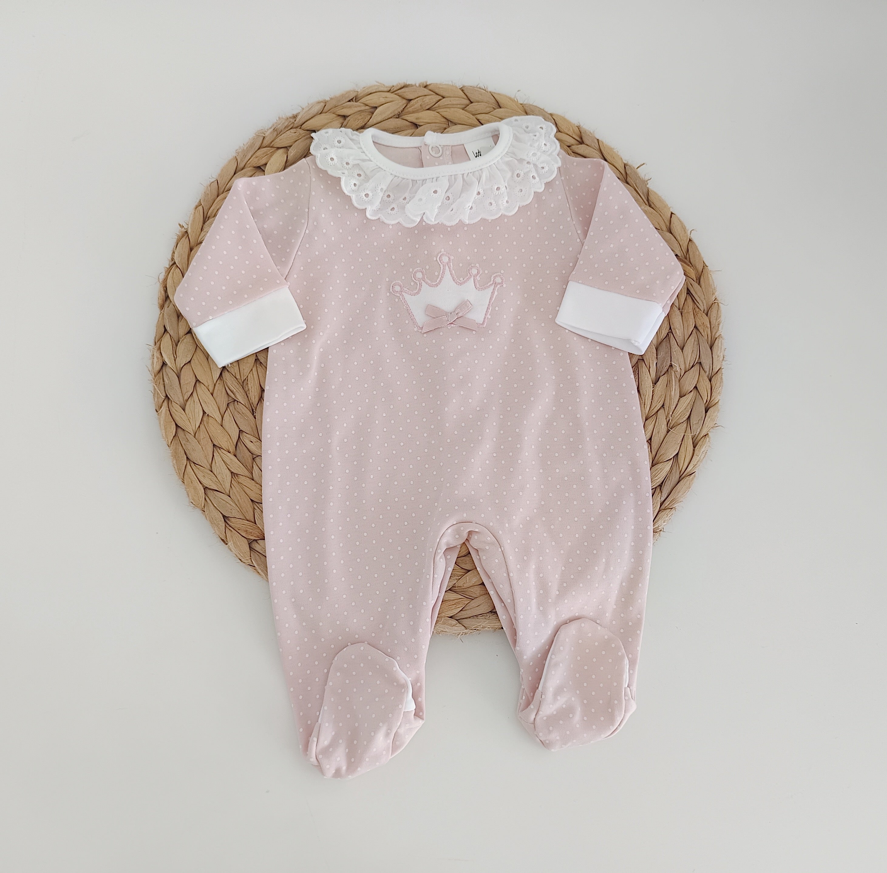 Babygrow Algodão Coroa Rosa Velho