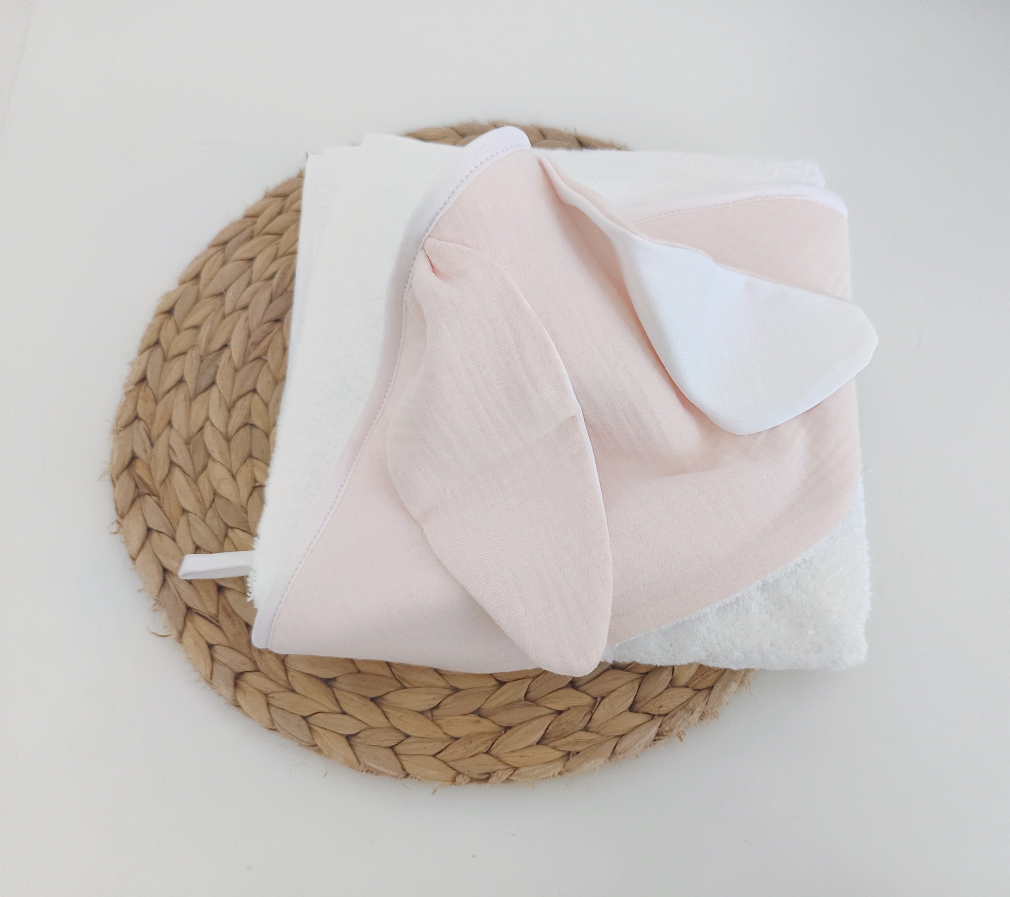 Toalha de banho para Bebé com Capuz de Musselina e Orelhas Coelho Rosa