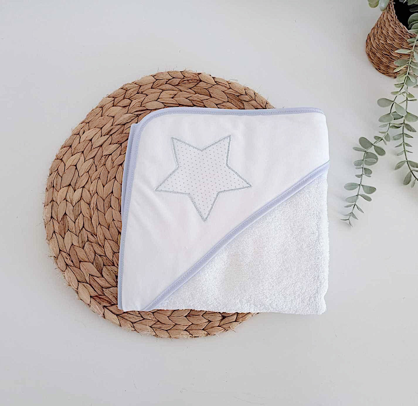 Toalha de Banho para bebé Estrela Pintinhas Azul