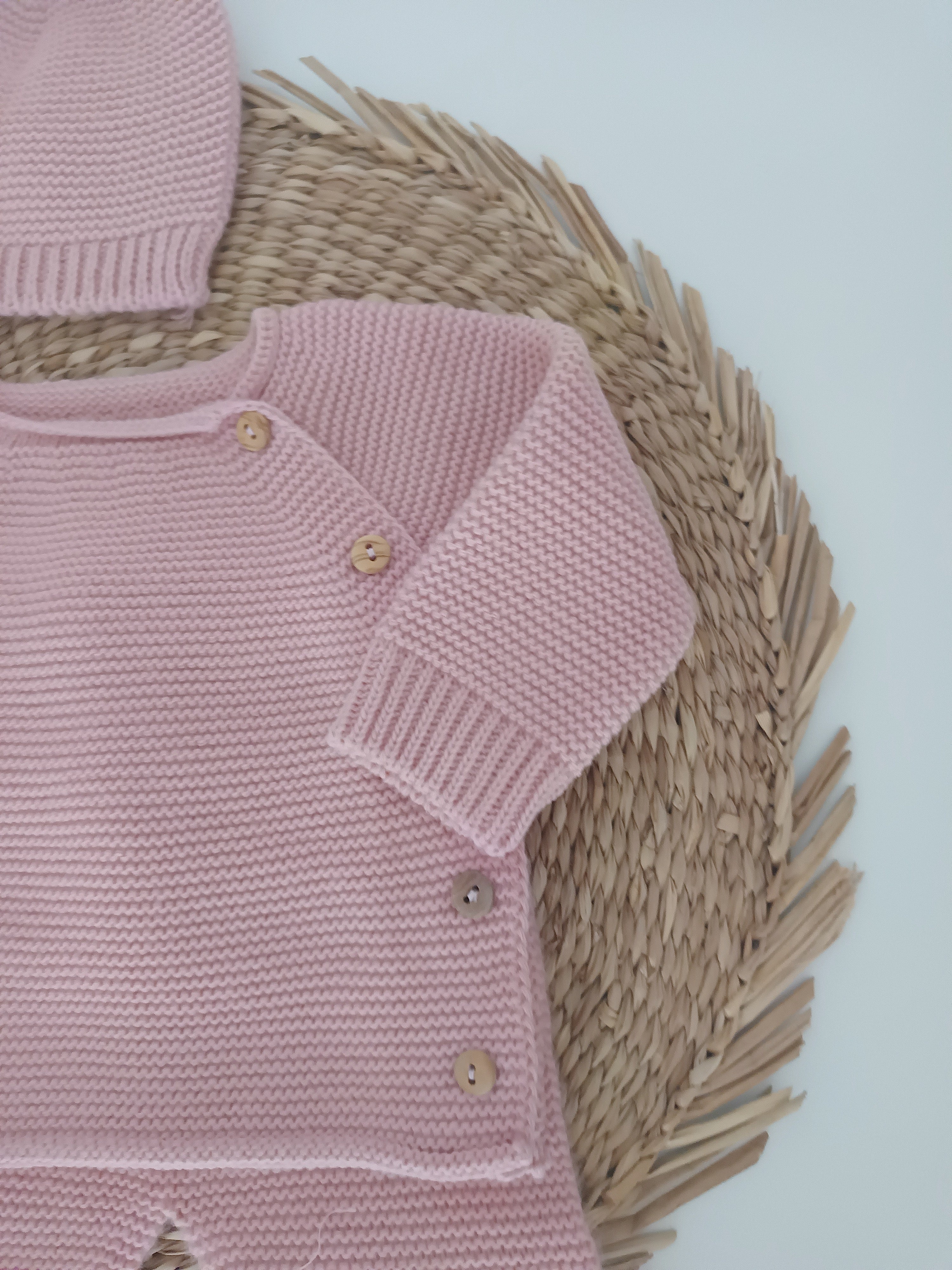 Conjunto de Malha Básico com Gorro Pompom Rosa Velho