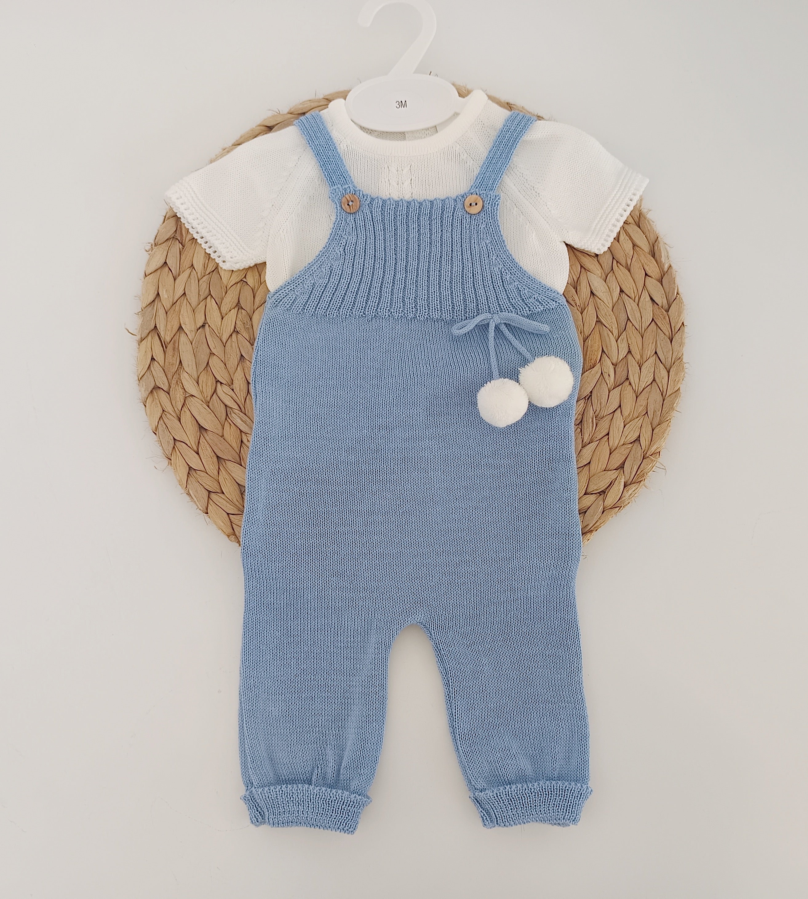 Jardineiras de Malha com camisola manga curta Pompons Jeans