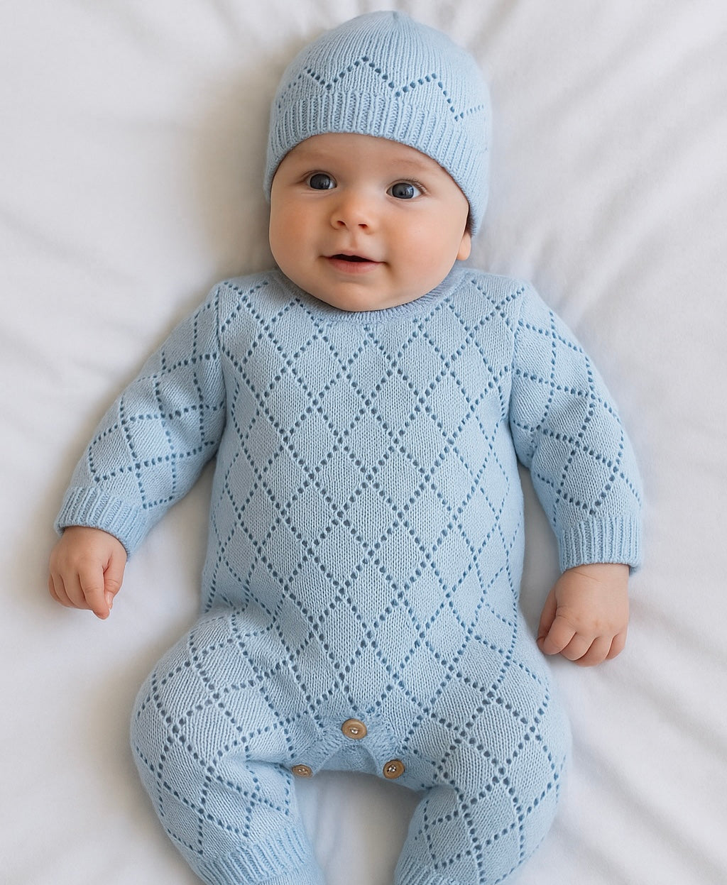 FitFiu Babies® | Babygrow de Malha Losangos com gorro Azul
