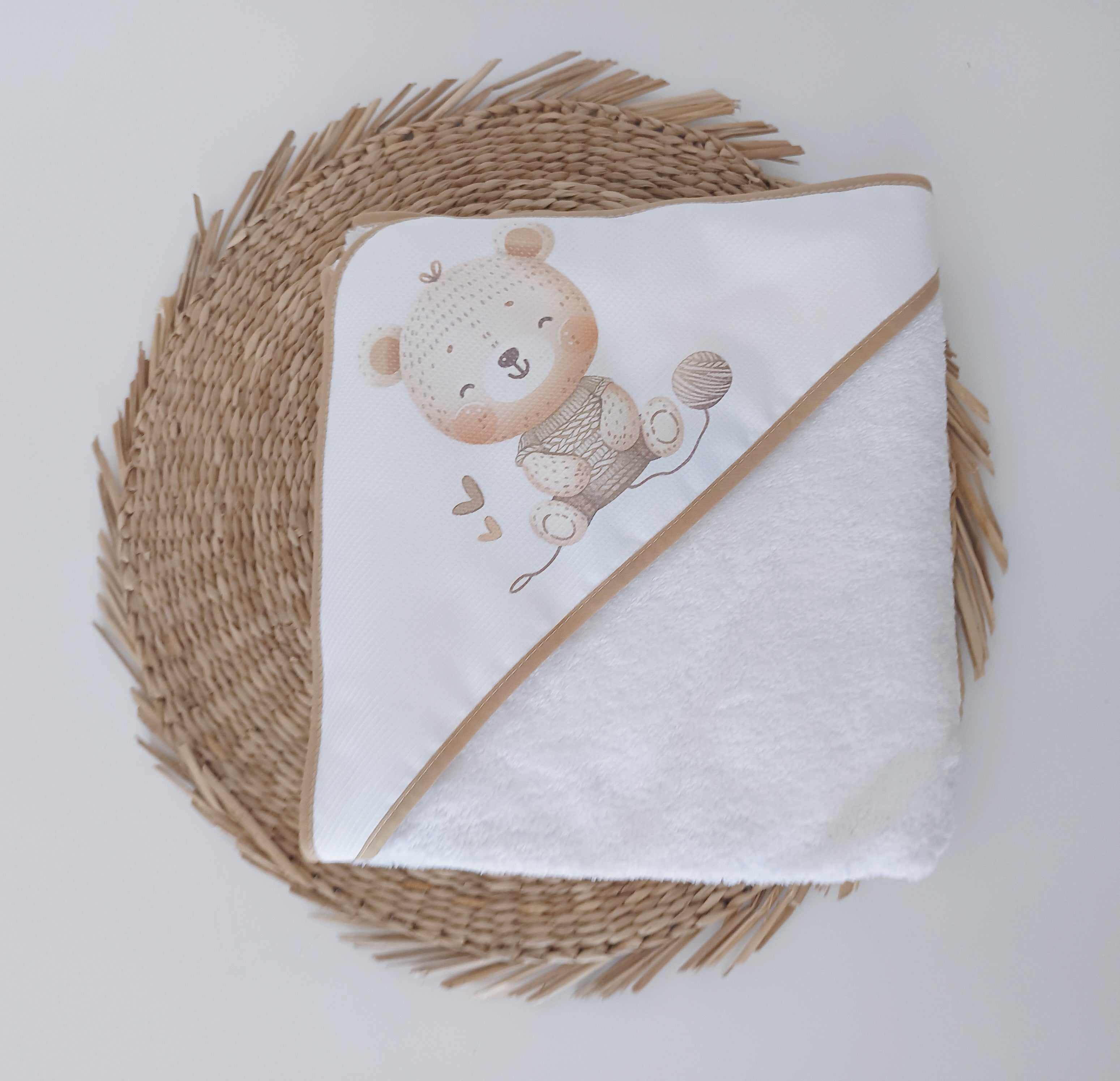 Toalha de banho para bebé Urso Pompom Camel
