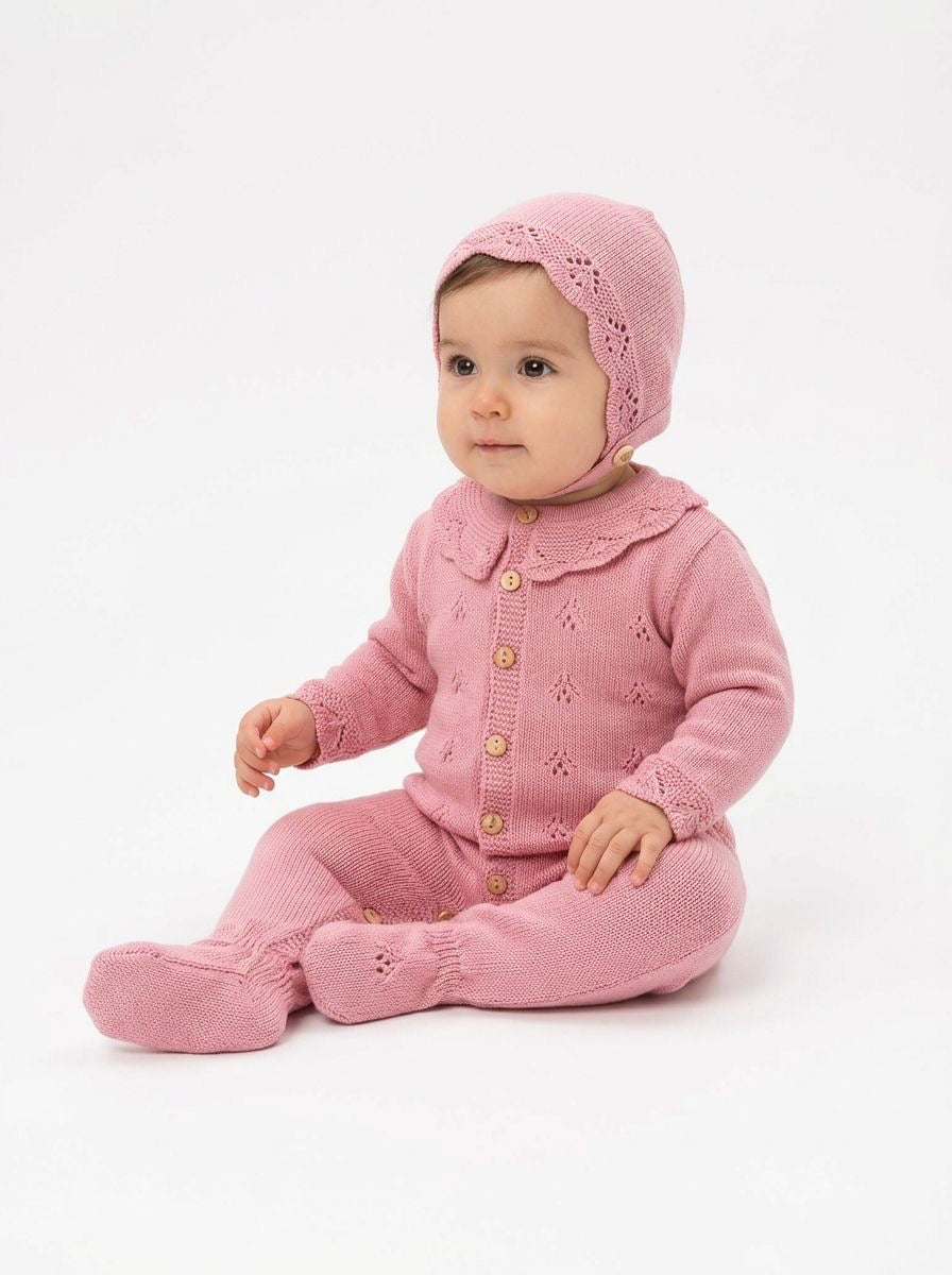 Babygrow de Algodão com touca Rosa Velho