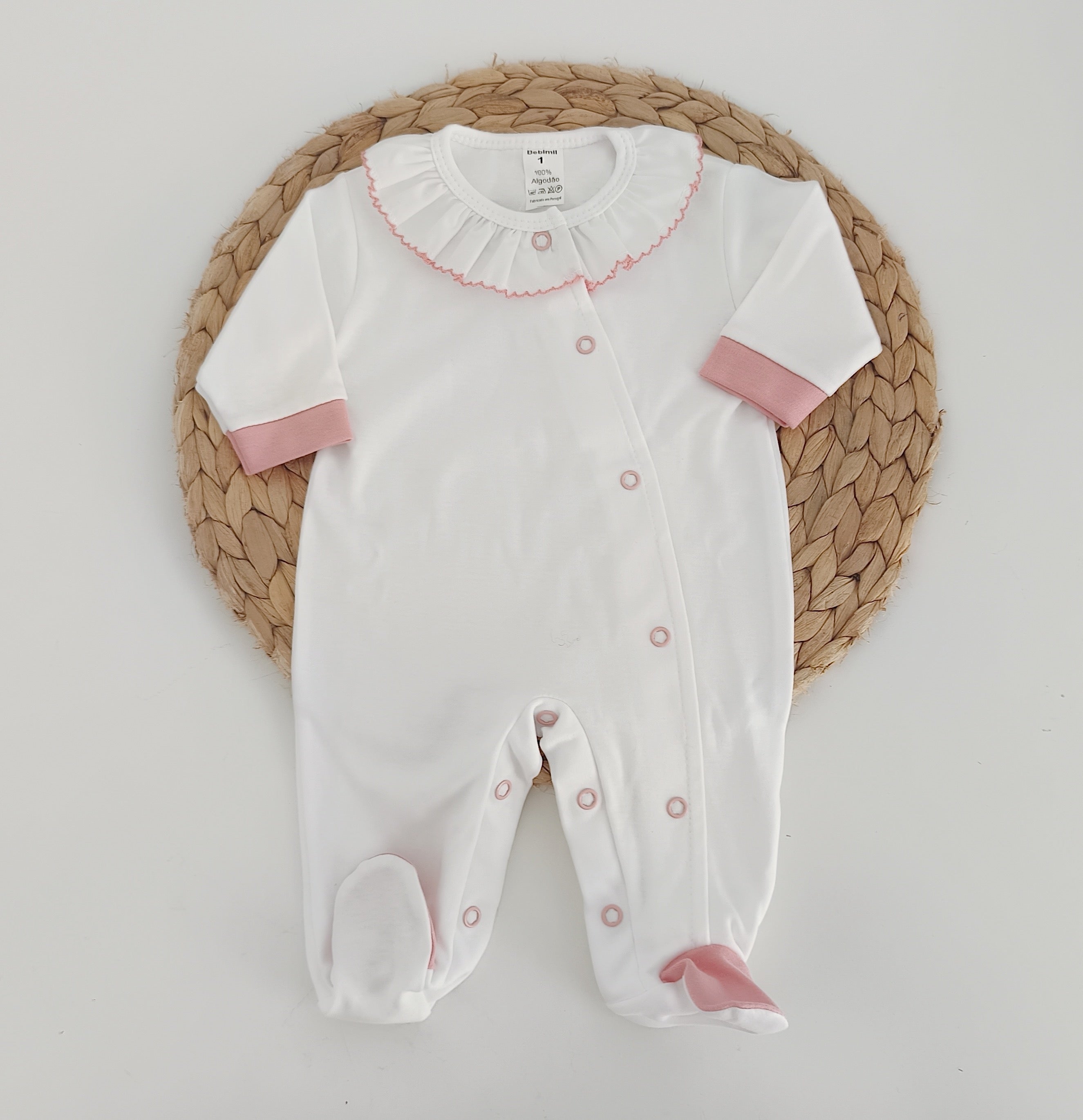 Babygrow Algodão Gola de Folho Picueta Rosa Velho