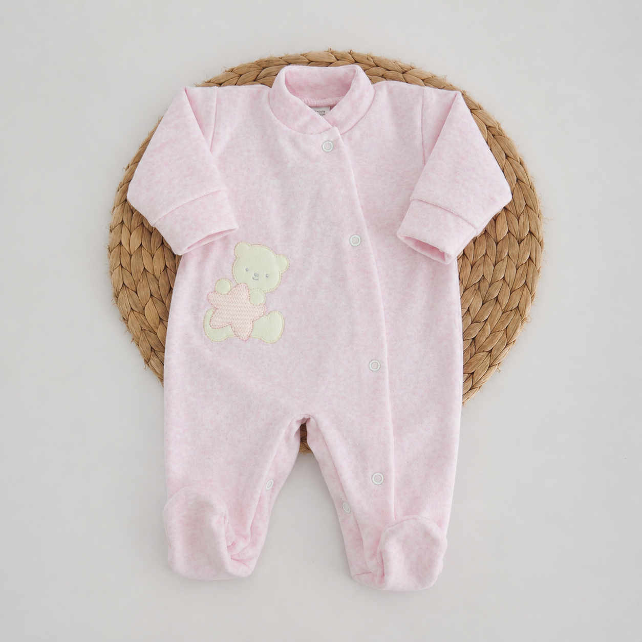 Babygrow de Veludo Urso Estrela Rosa