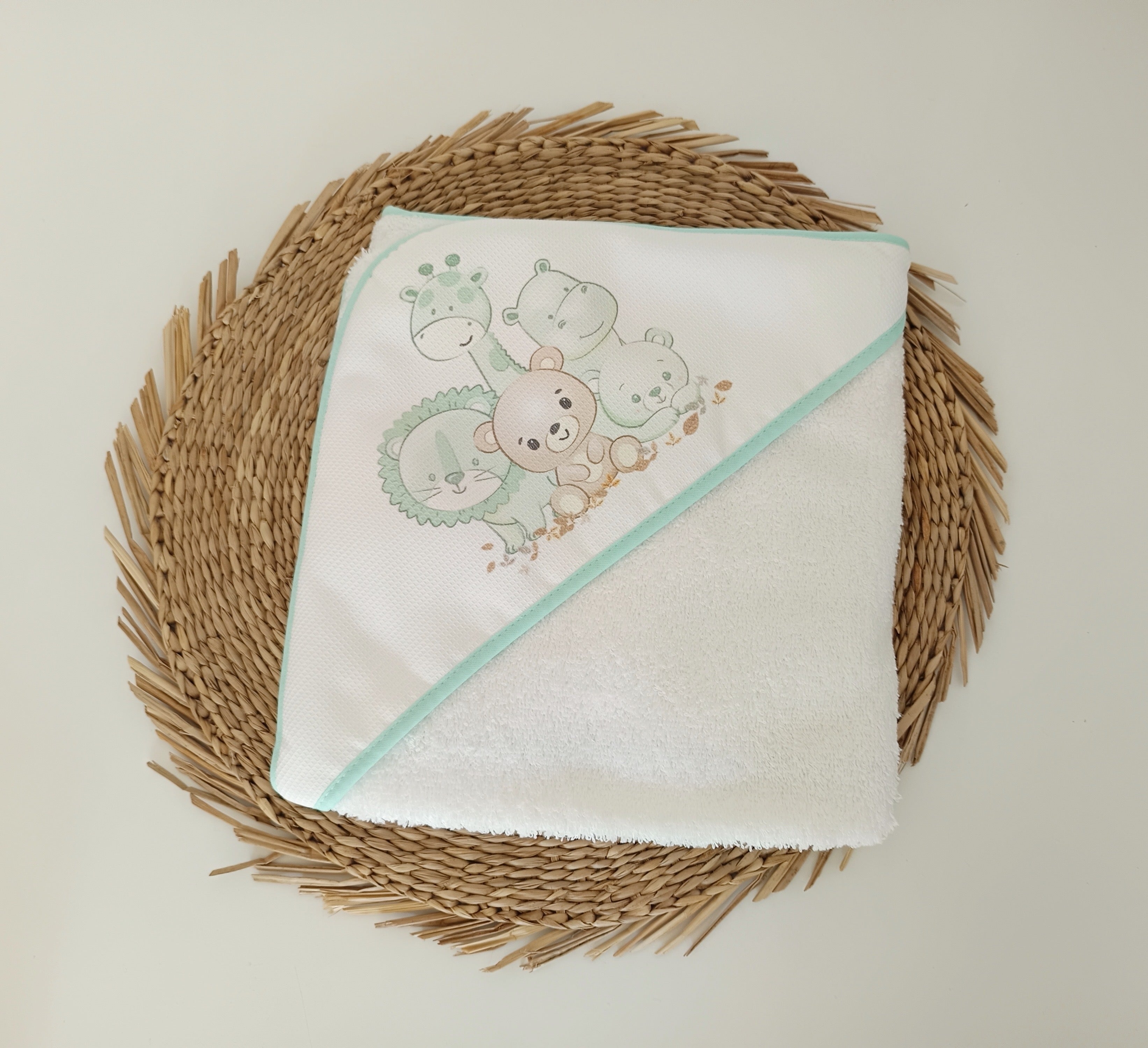 Toalha de banho para bebé Animais da Selva Verde