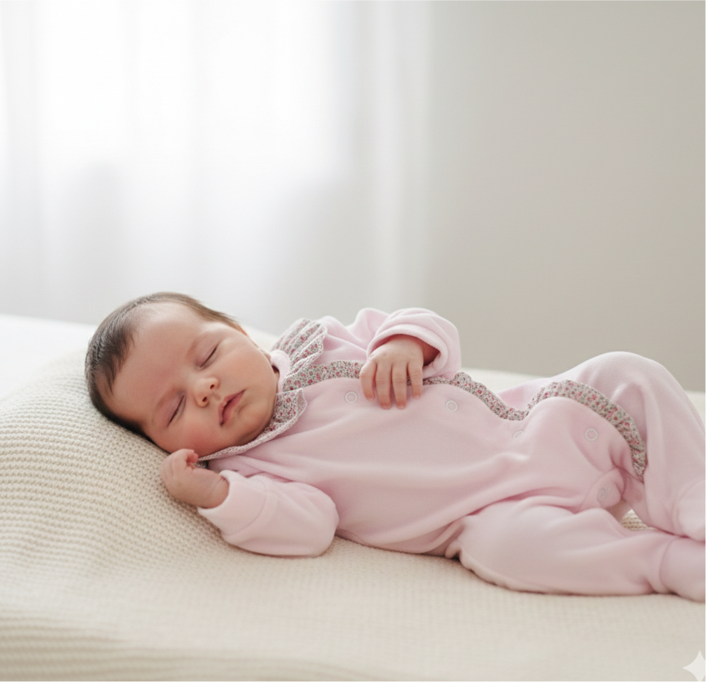 Babygrow Folho e Gola Flores Rosa