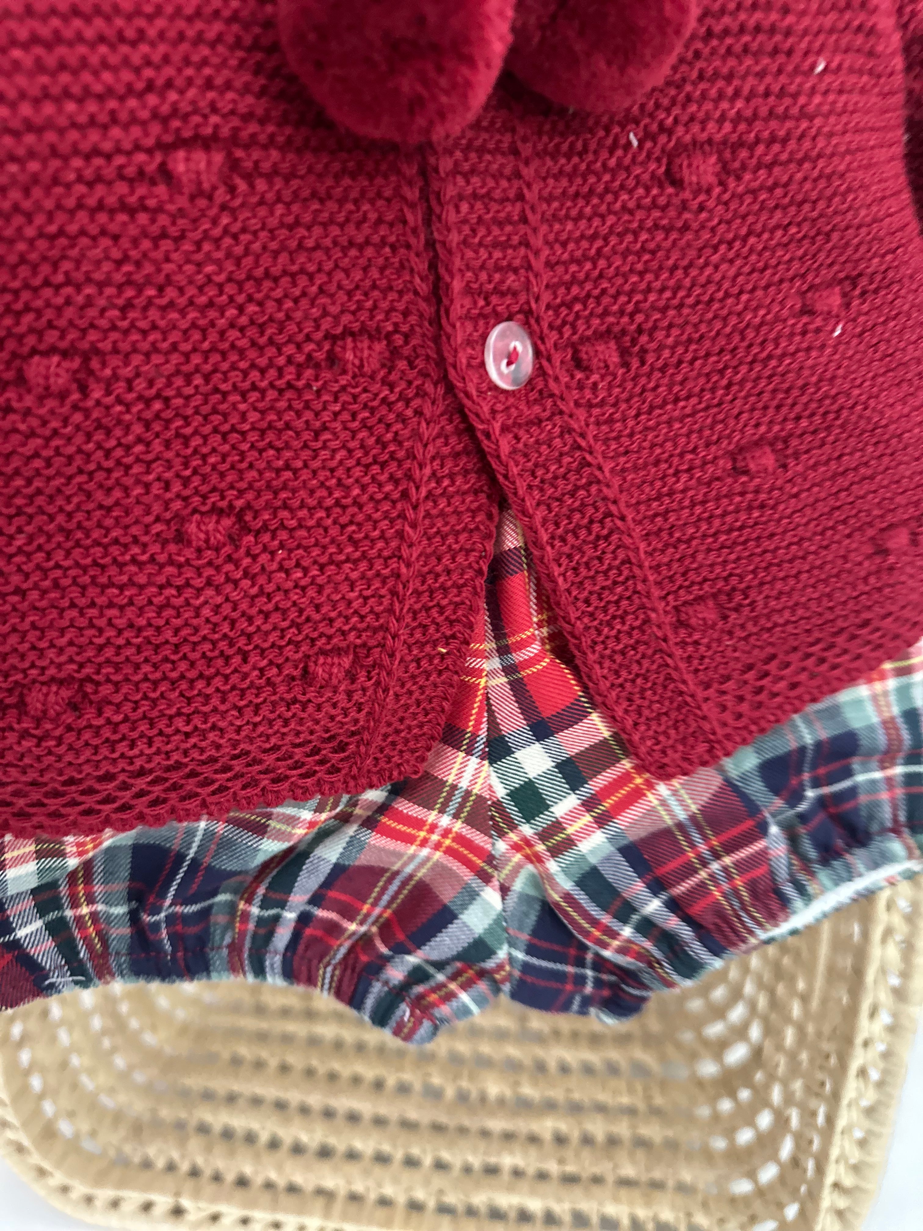 Tapa Fraldas com Casaco de Malha Xadrez Bordeaux