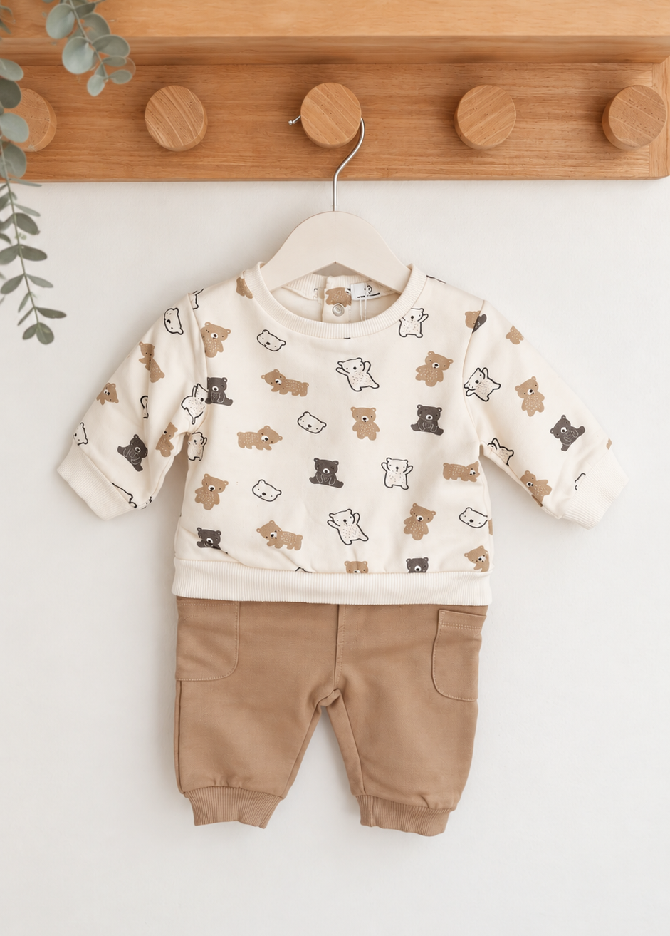 Conjunto de Calças e Camisola Ursos Areia