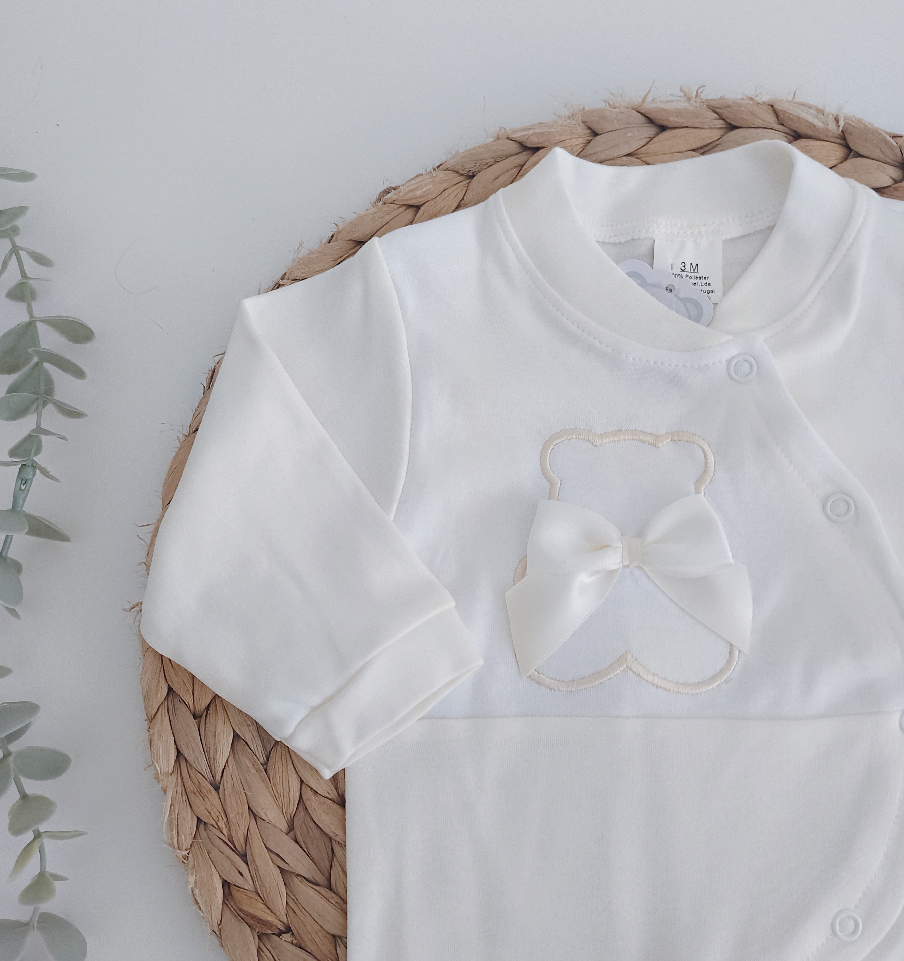 Babygrow Algodão Urso Laço Pérola