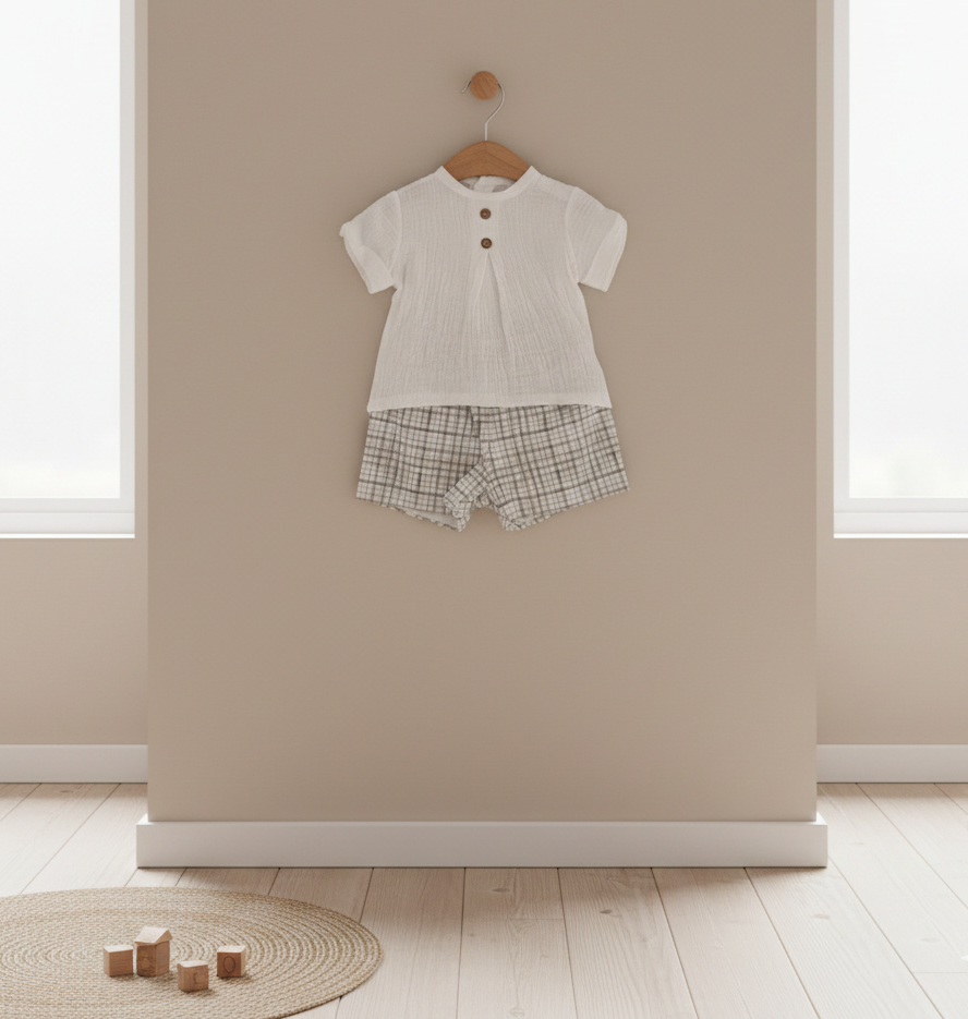 Calções com camisola Musselina Xadrez Azul