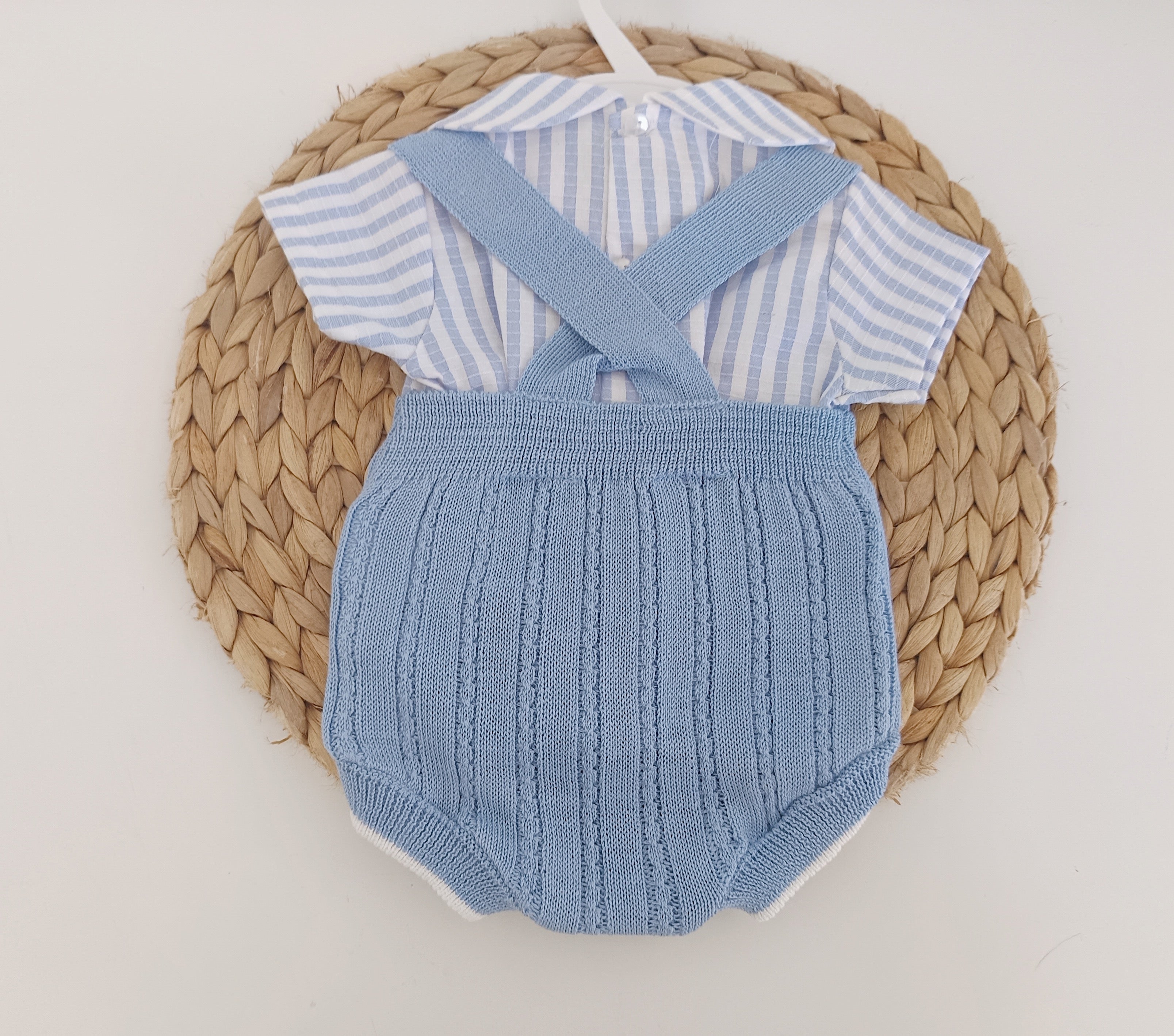 Fofo de Malha com Camisa Riscas Manga Curta Azul