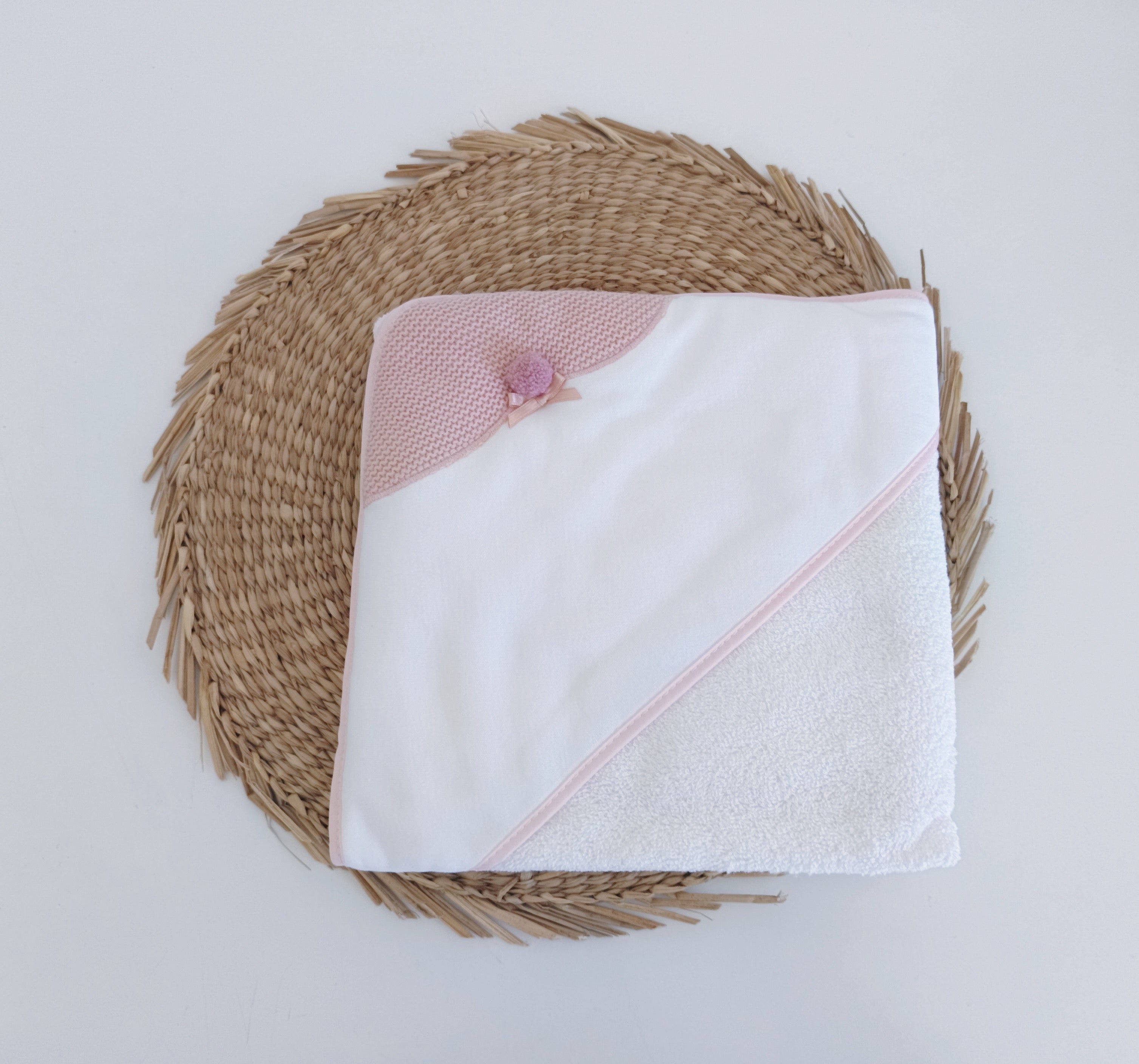 Toalha de banho para Bebé Waffle Pompom Rosa Velho