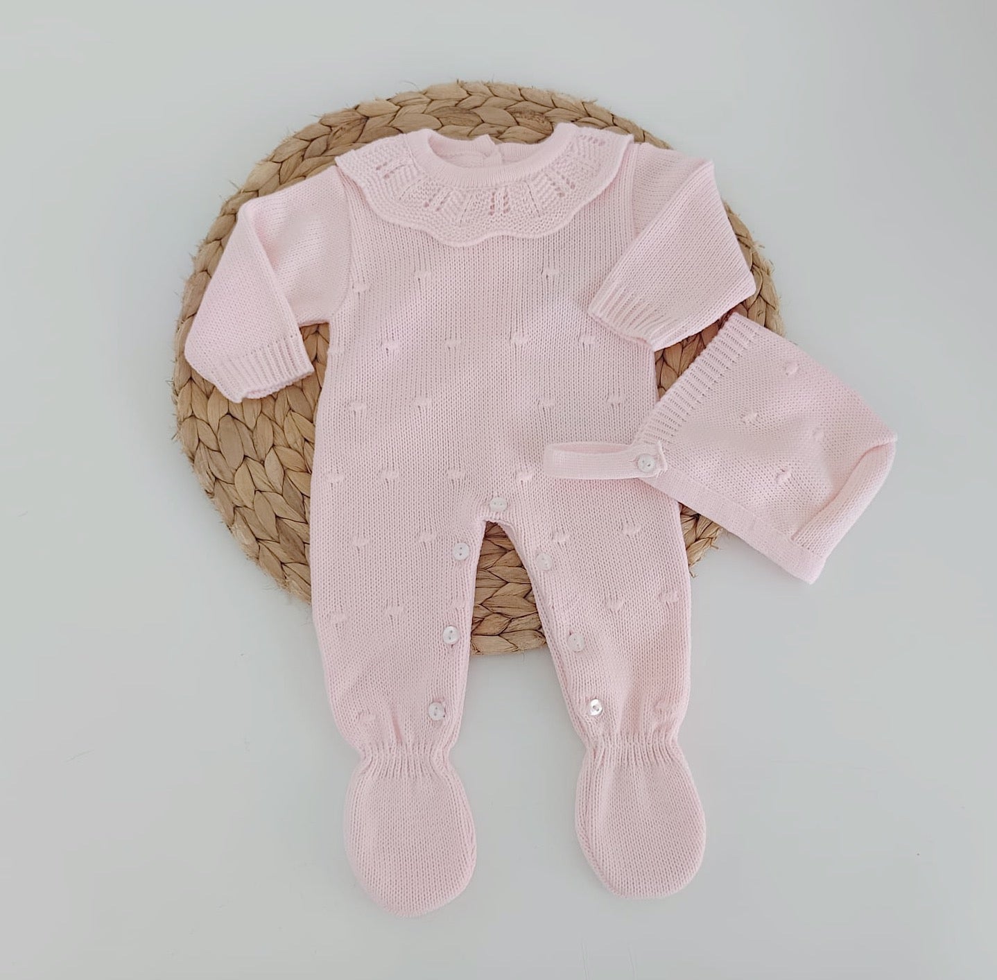 Babygrow de Malha Pompons Gola com touca Rosa