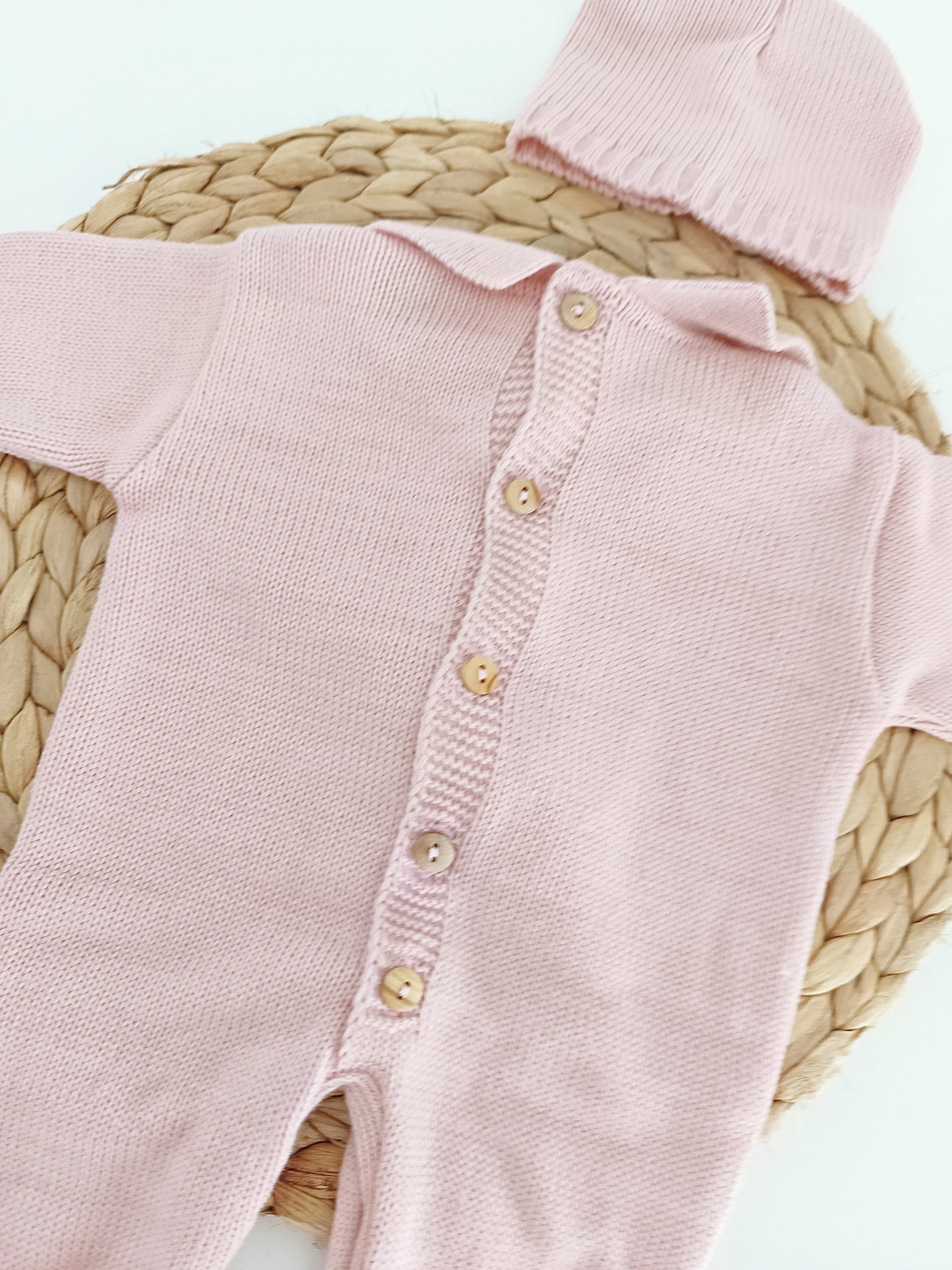 Babygrow de Malha Pompons com Gorro Rosa Velho
