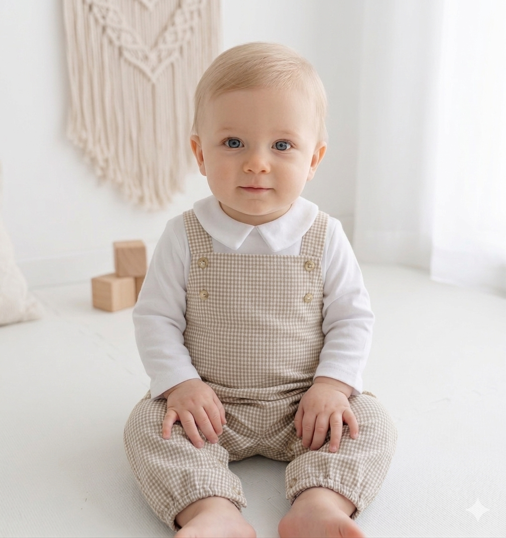 Jardineiras Xadrez Botões com camisa Camel