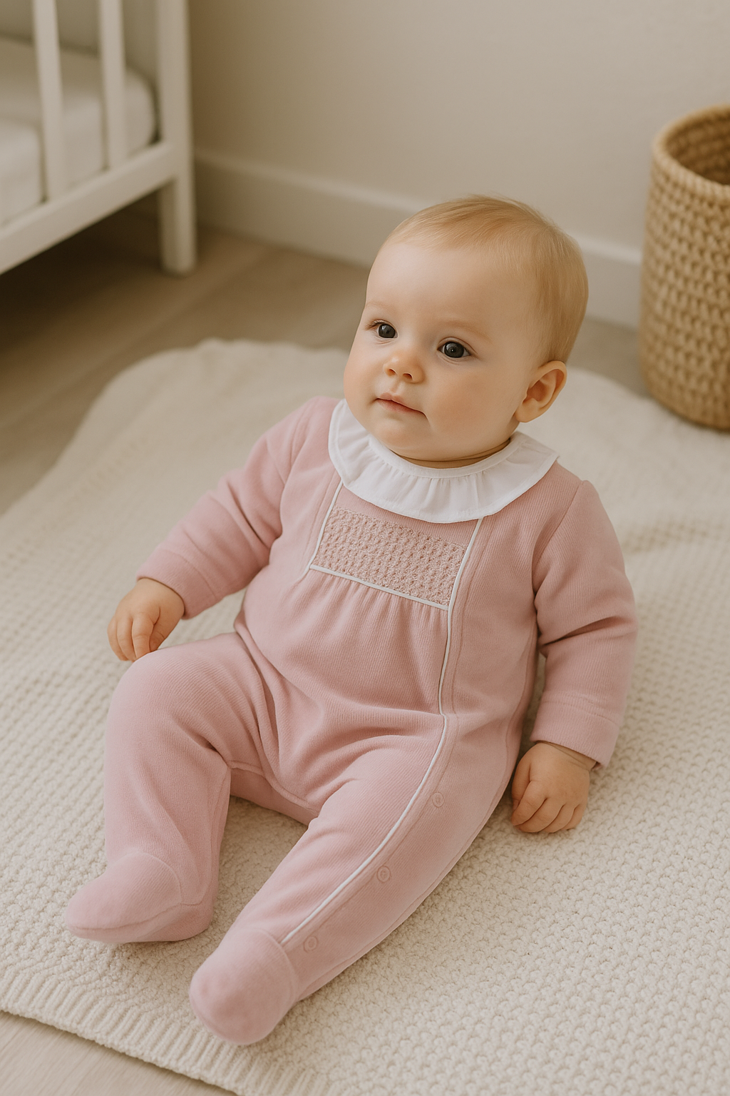 Babygrow Veludo Favos Gola Rosa Velho