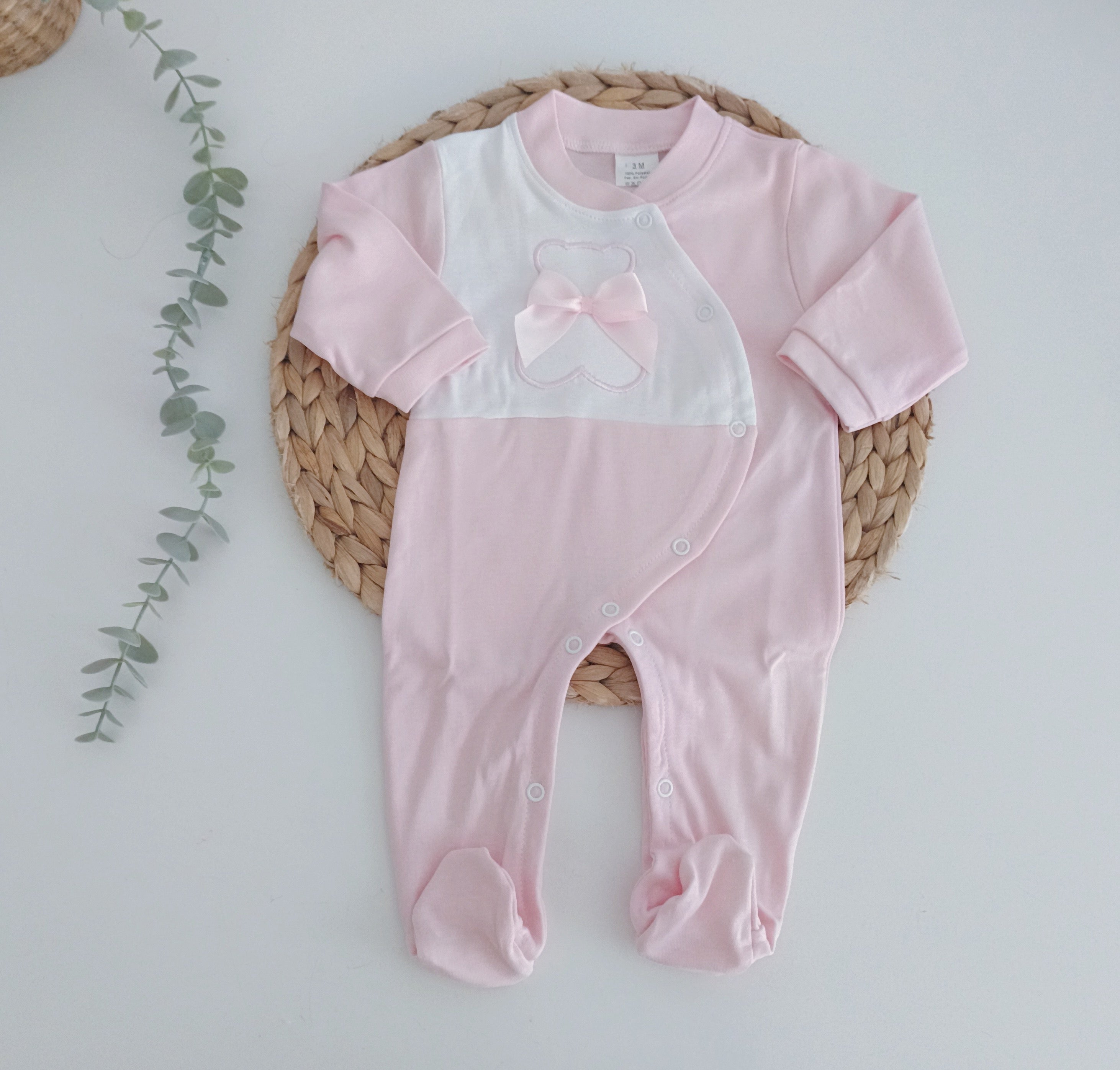 Babygrow Algodão Urso Laço Rosa