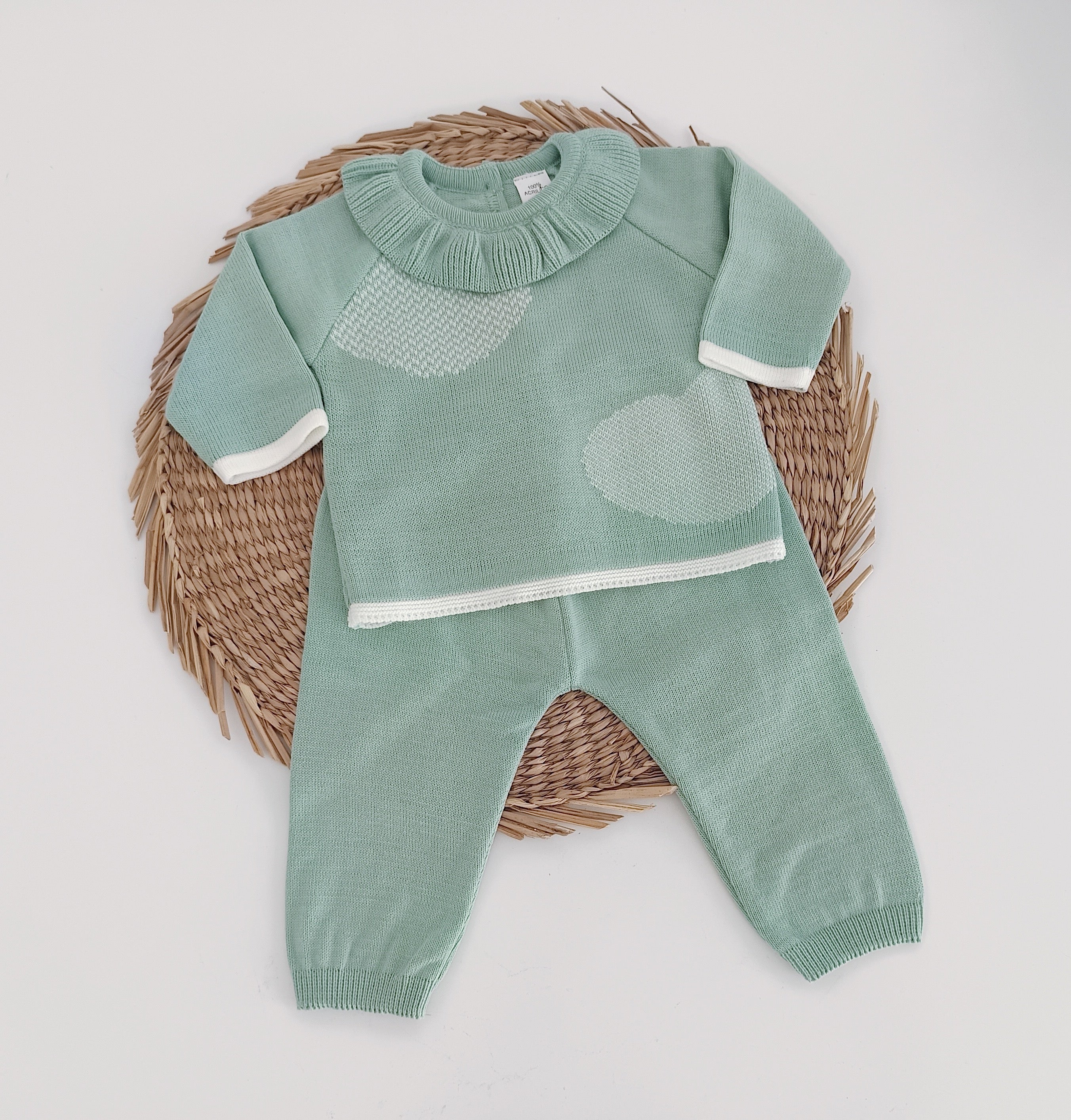 Conjunto de Malha com Gola e textura Verde