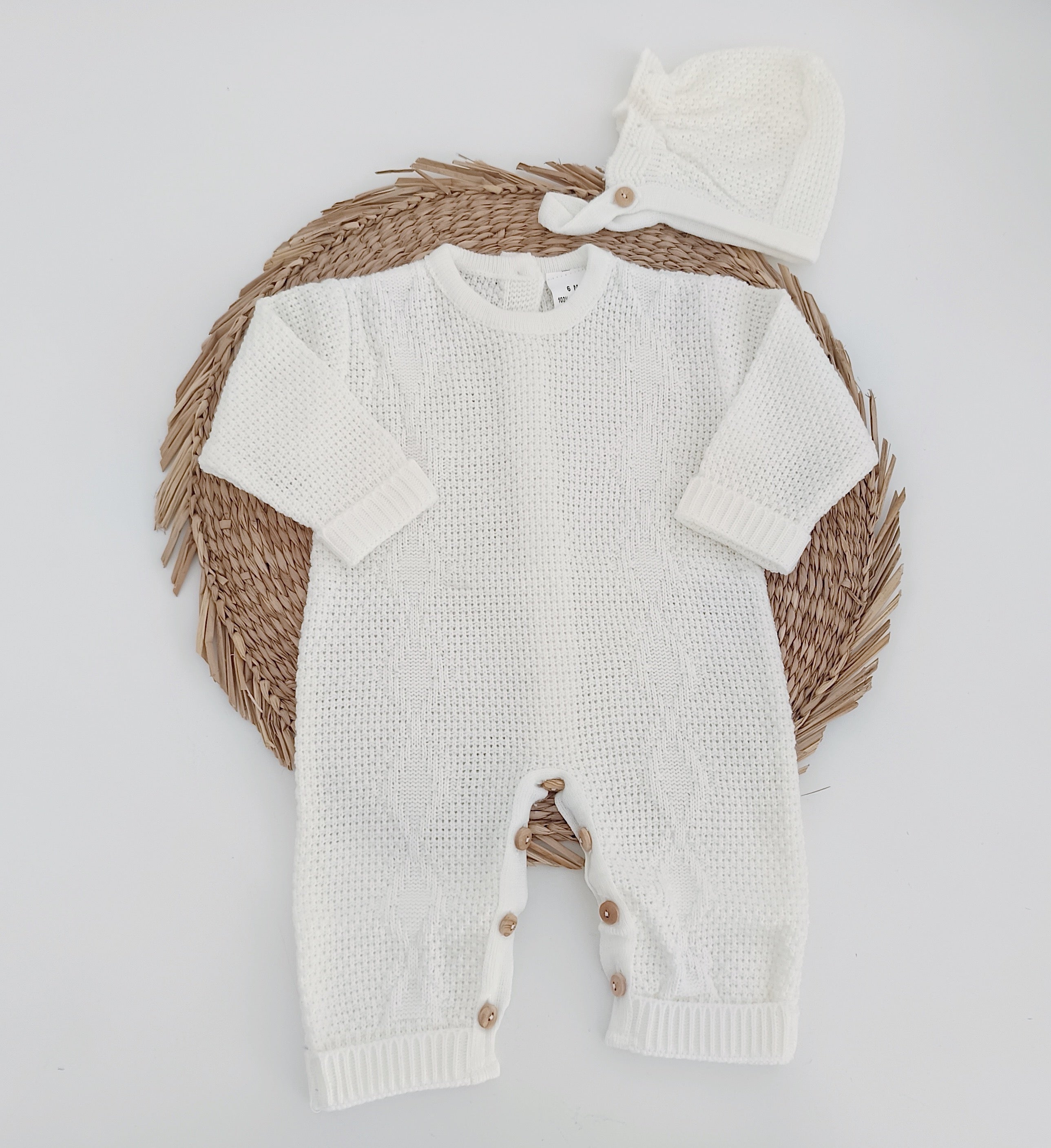 Babygrow de Malha Losangos com Touca Pérola
