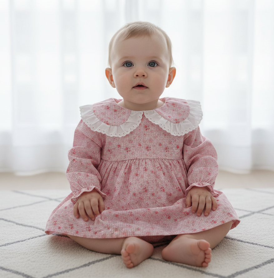 Vestido com Tapa Fraldas  Flores Rosa