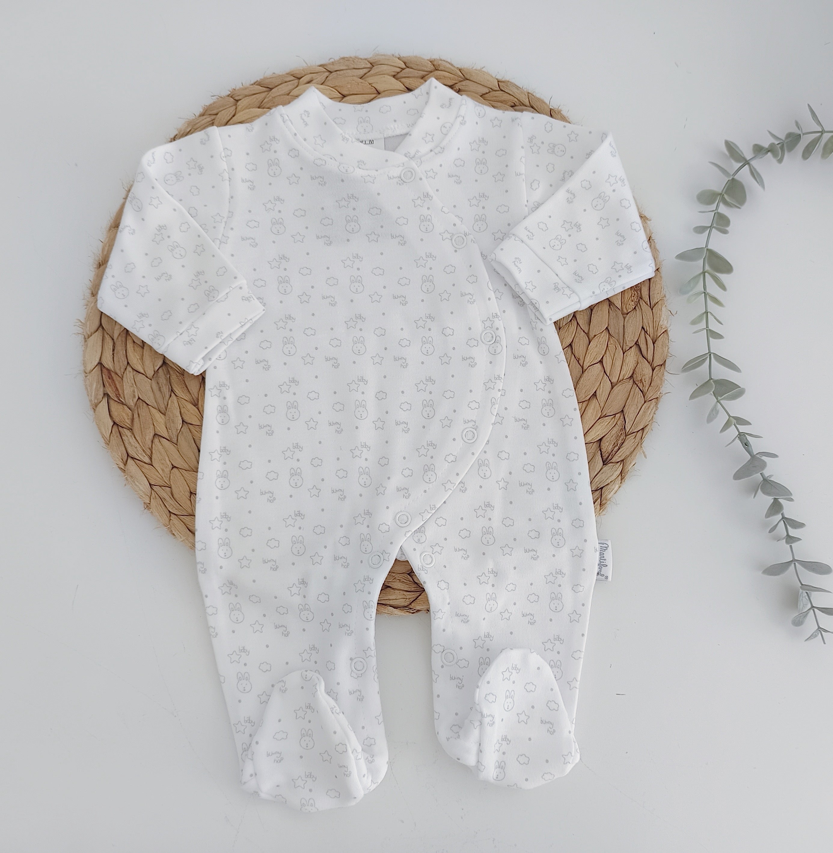 Babygrow Algodão Coelhos Cinza