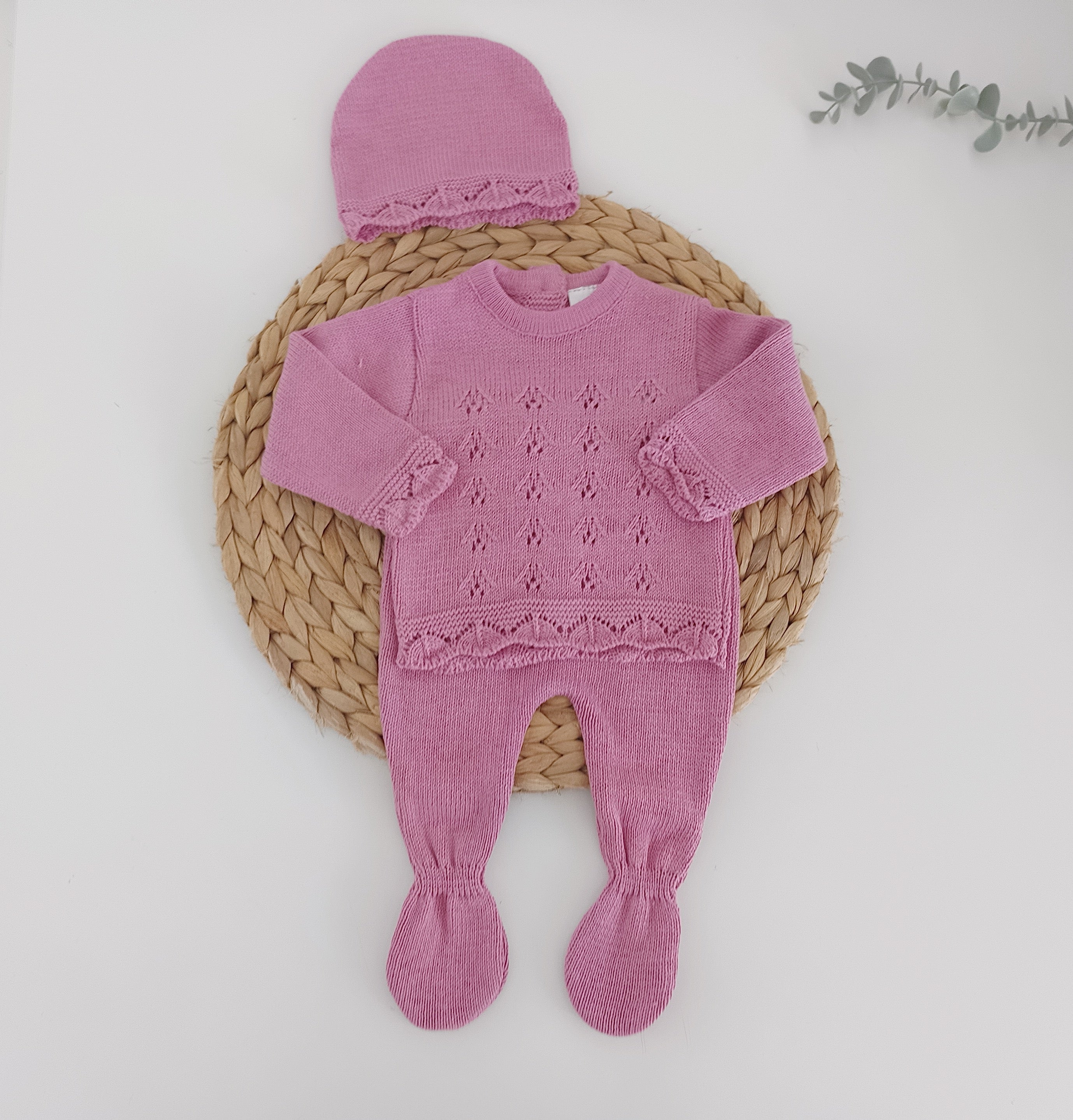 Conjunto de Malha Algodão com Gorro Espiga várias Rosa