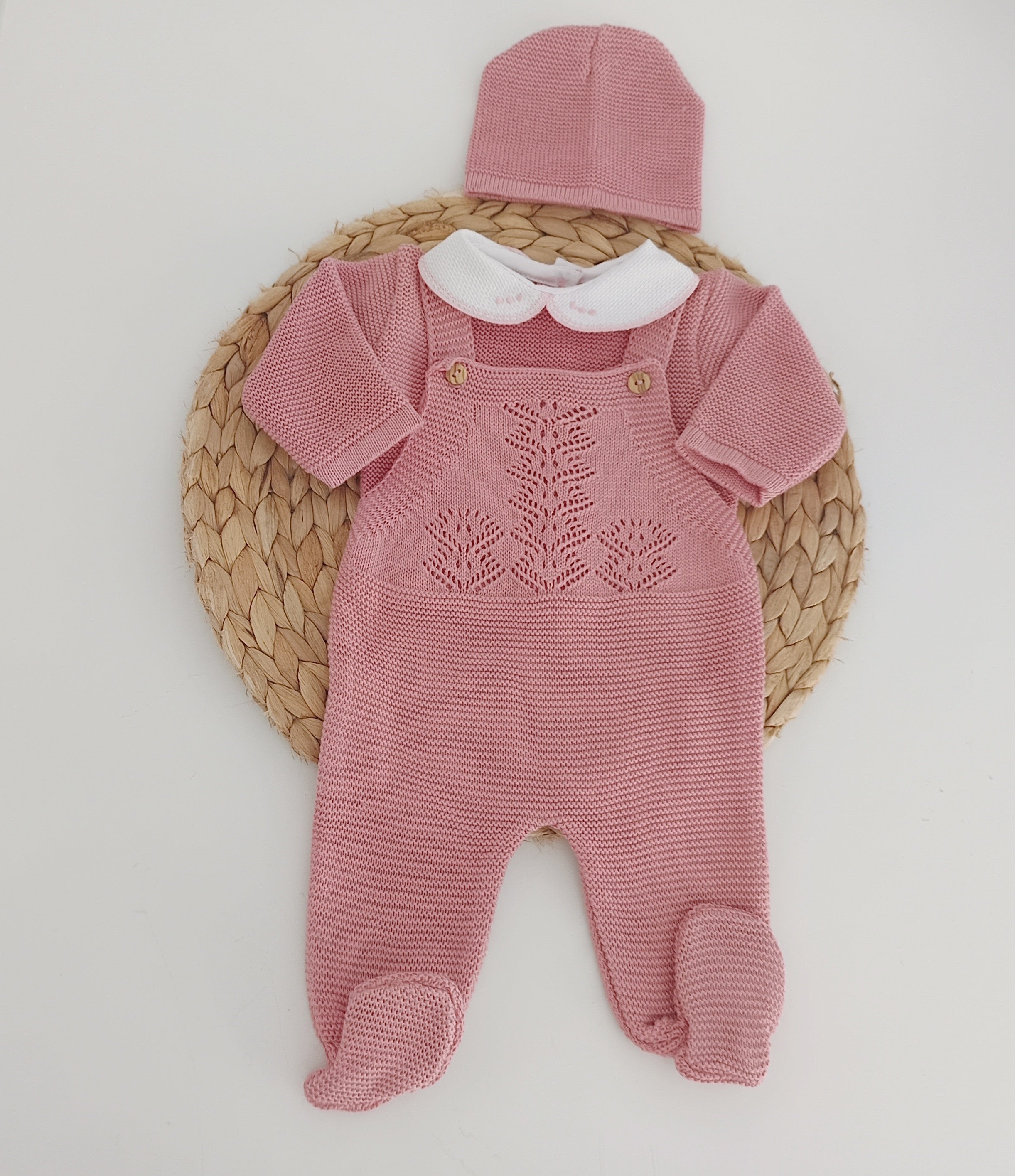 Jardineira Malha Algodão Saída Maternidade Rosa Velho