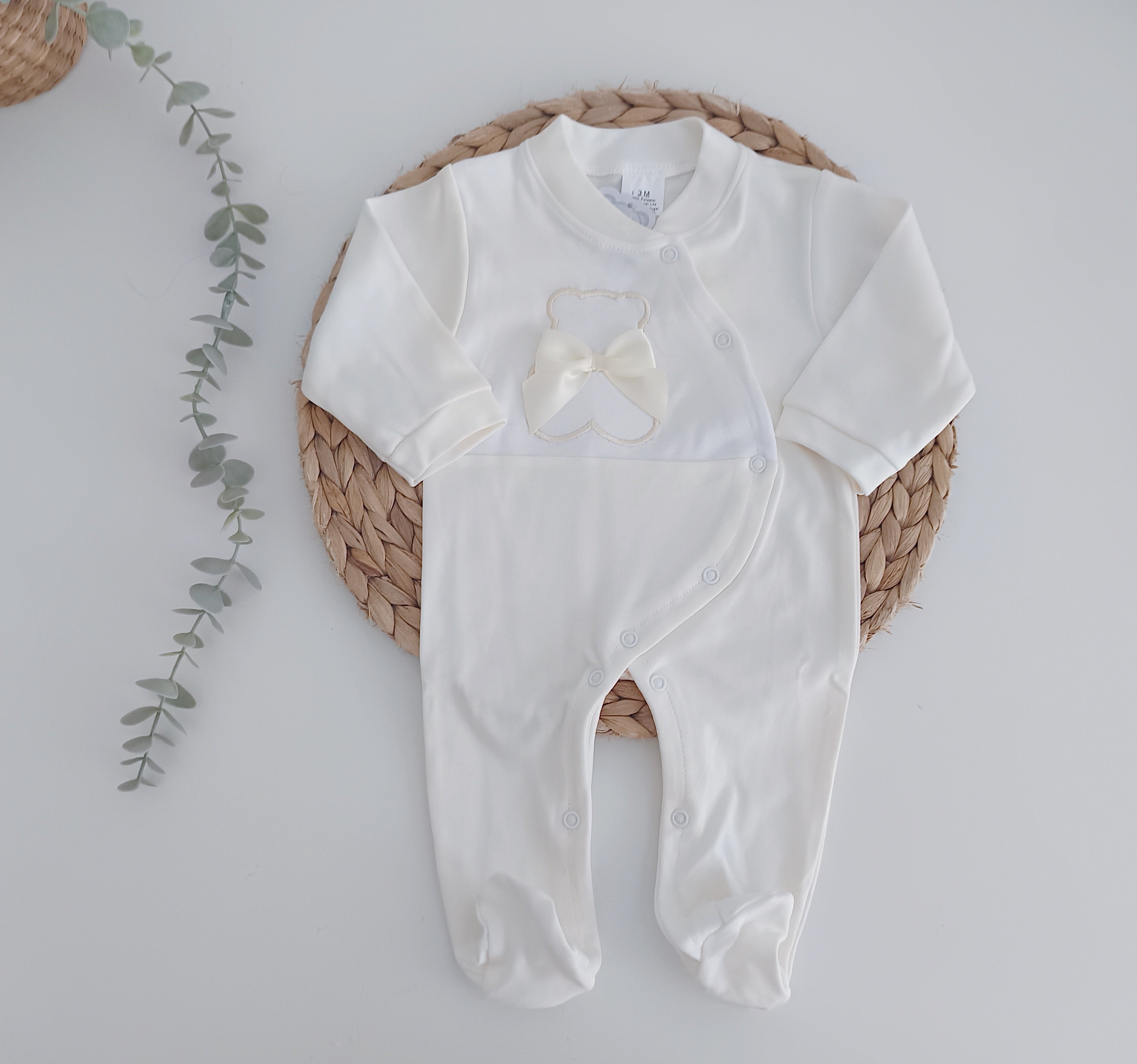 Babygrow Algodão Urso Laço Pérola