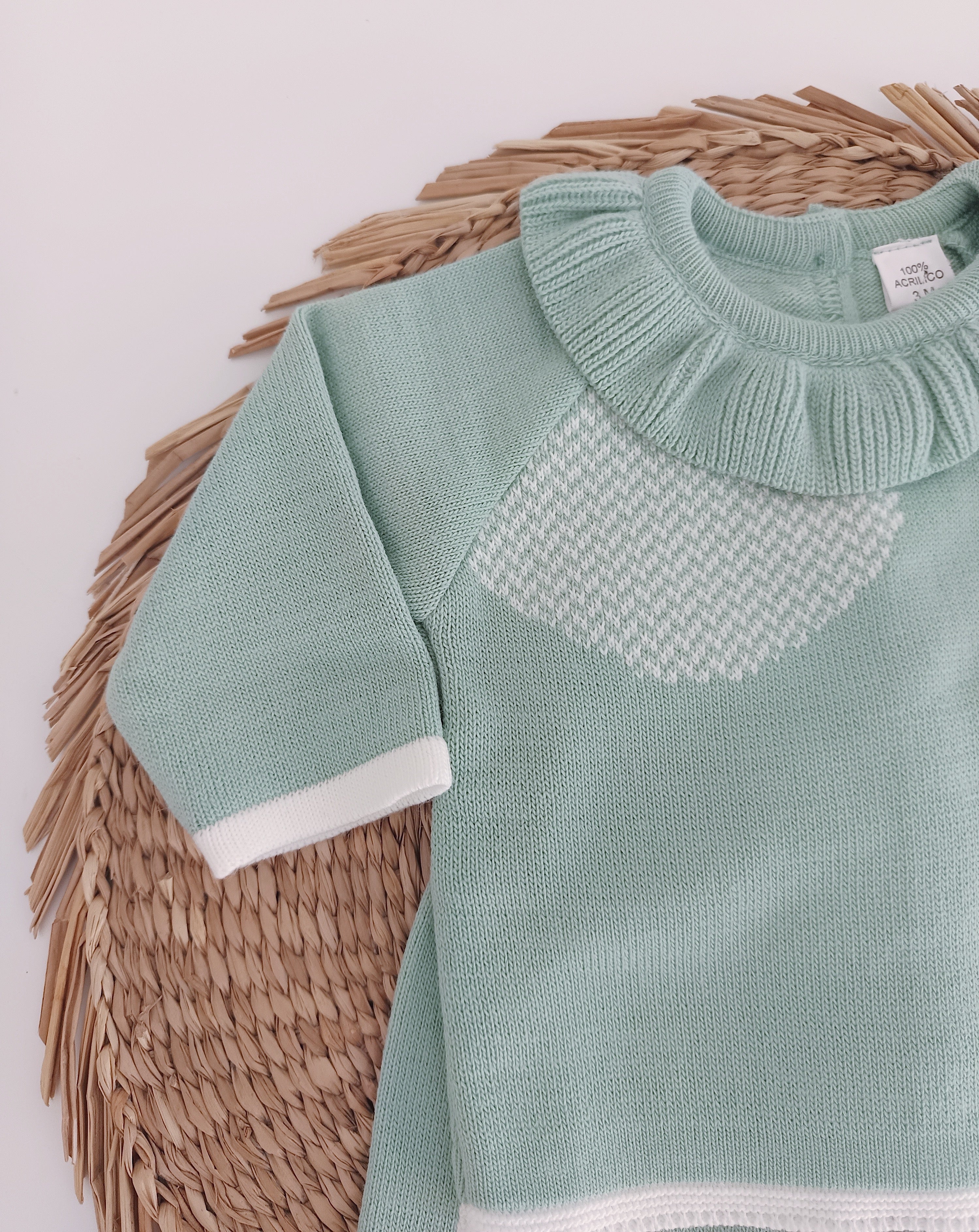 Conjunto de Malha com Gola e textura Verde