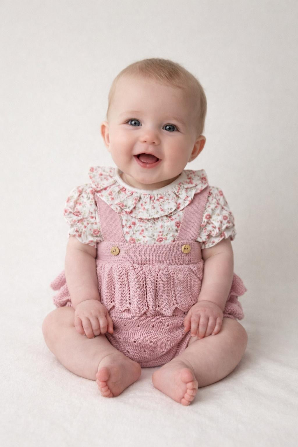 Fofo de Malha com Blusa Flores Manga Curta Rosa Velho