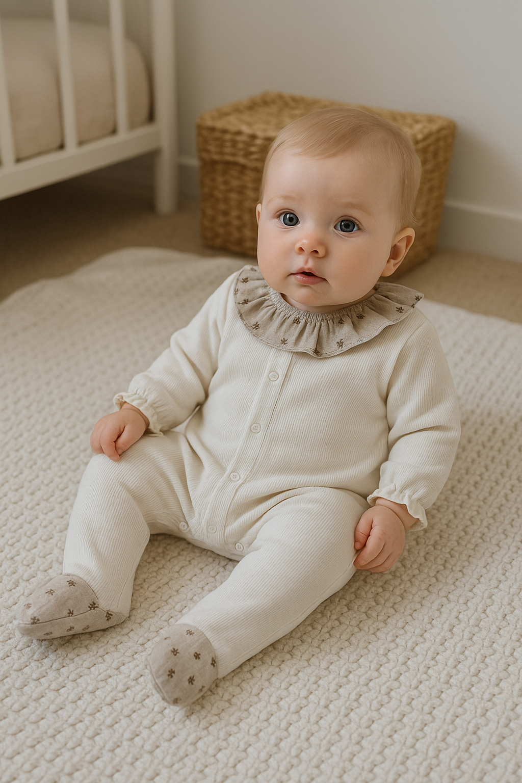 FitFiu Babies® | Babygrow Algodão com Gola de Folho Flores Areia