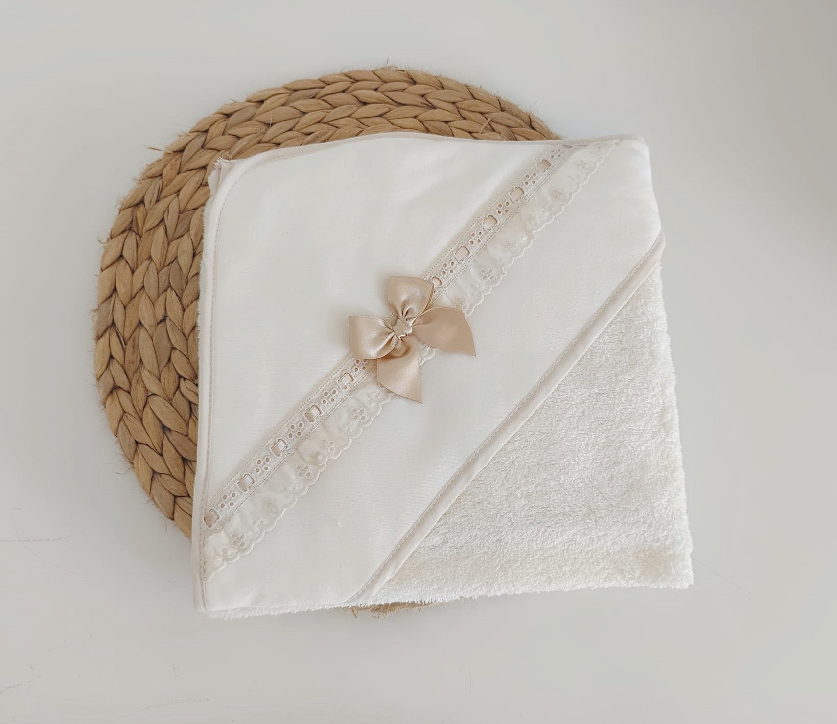 Toalha de banho Bebé Renda com Laço Pérola