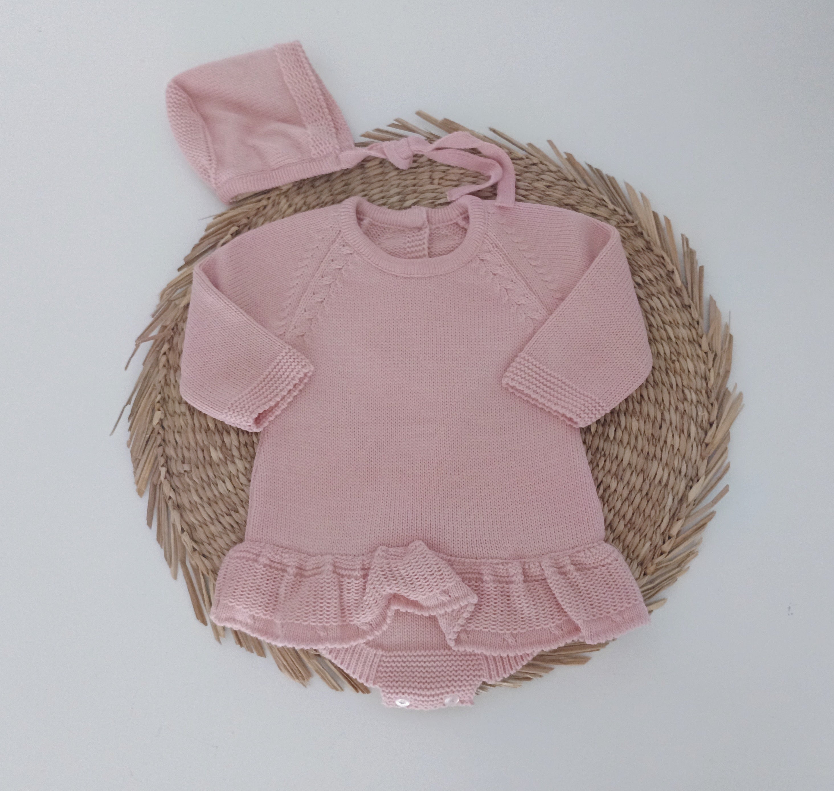 Fofo de Malha Folhos com Touca Rosa Velho