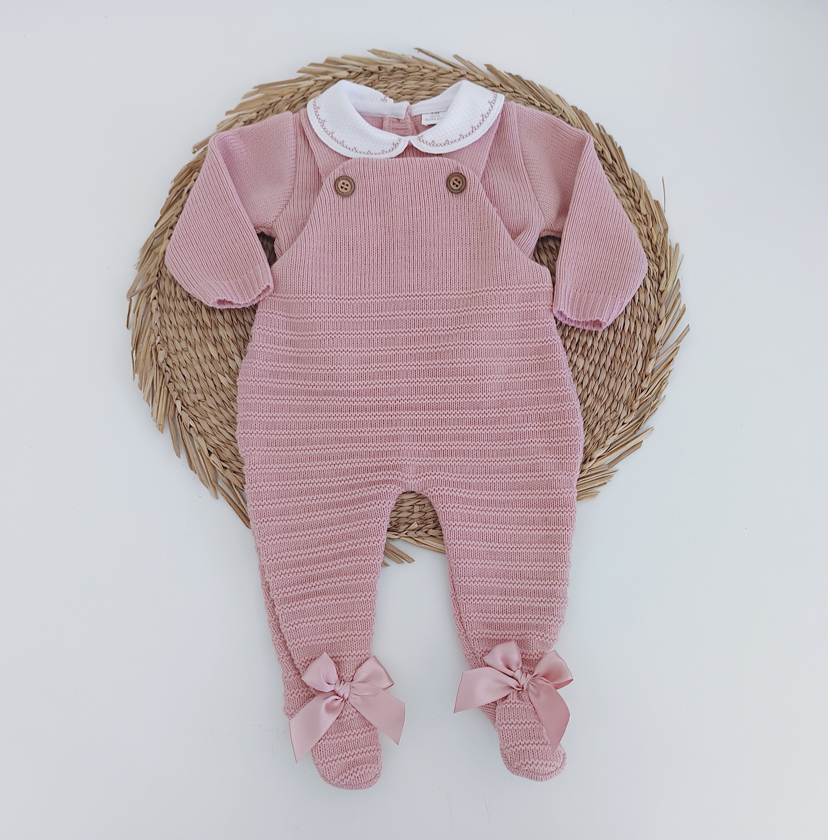 Jardineiras de malha com Camisola Laços nos pés Rosa Velho