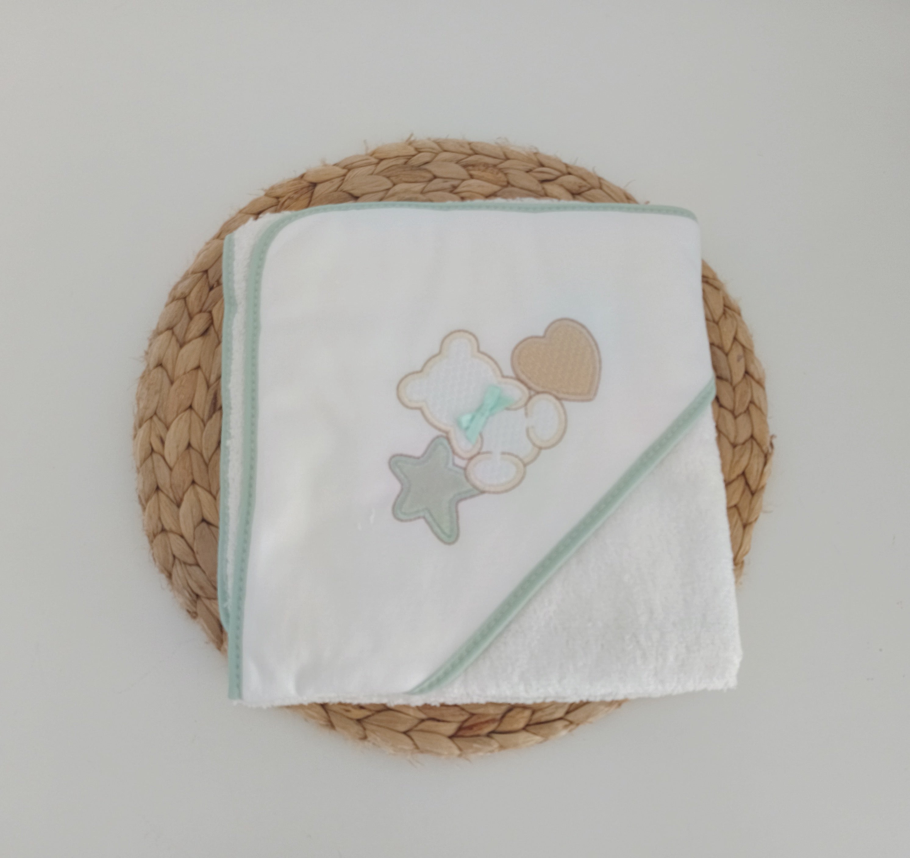 Toalha de banho para bebé Urso estrela e coração Verde